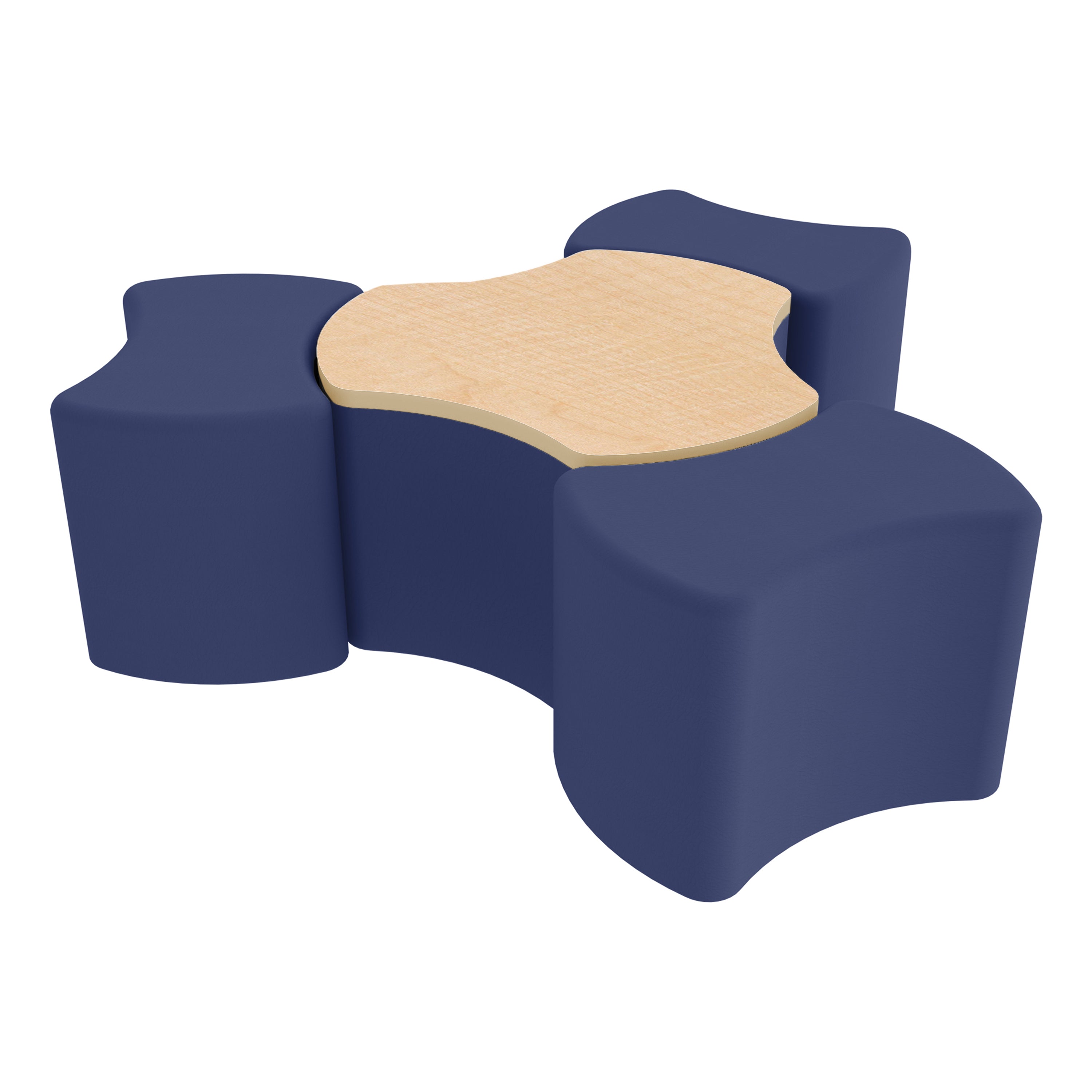 Pro Series Cog Ottoman Table with Bowtie 18" H Seating, 4-Piece Set - Navy/Maple