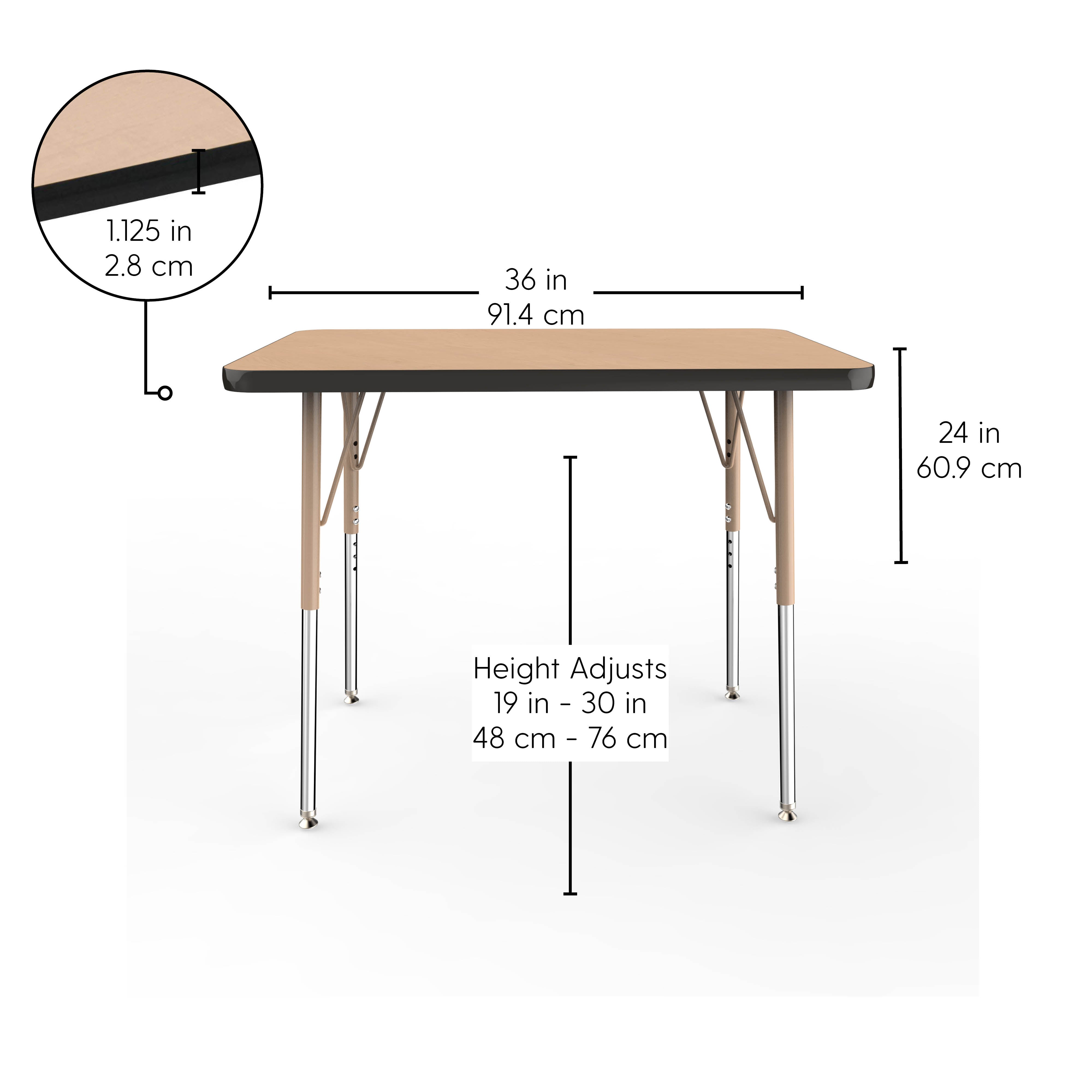 24" x 36" Rectangle T-Molding Activity Table with Adjustable Standard Swivel Glide Legs - Maple/Black/Sand