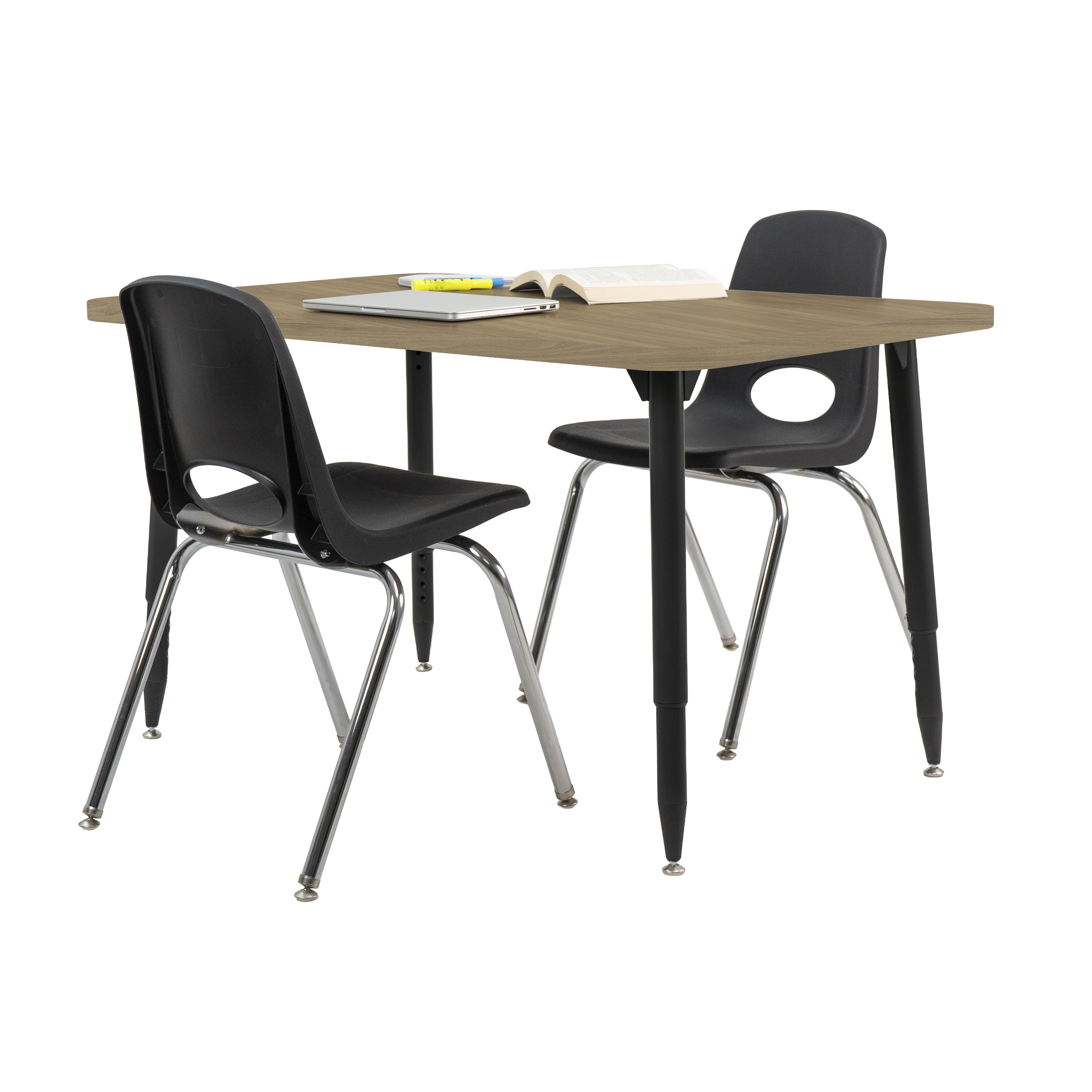 Adapte 30" x 48" Rectangle Woodgrain Activity Table with Adjustable Tapered Legs - Pasadena Oak/Black