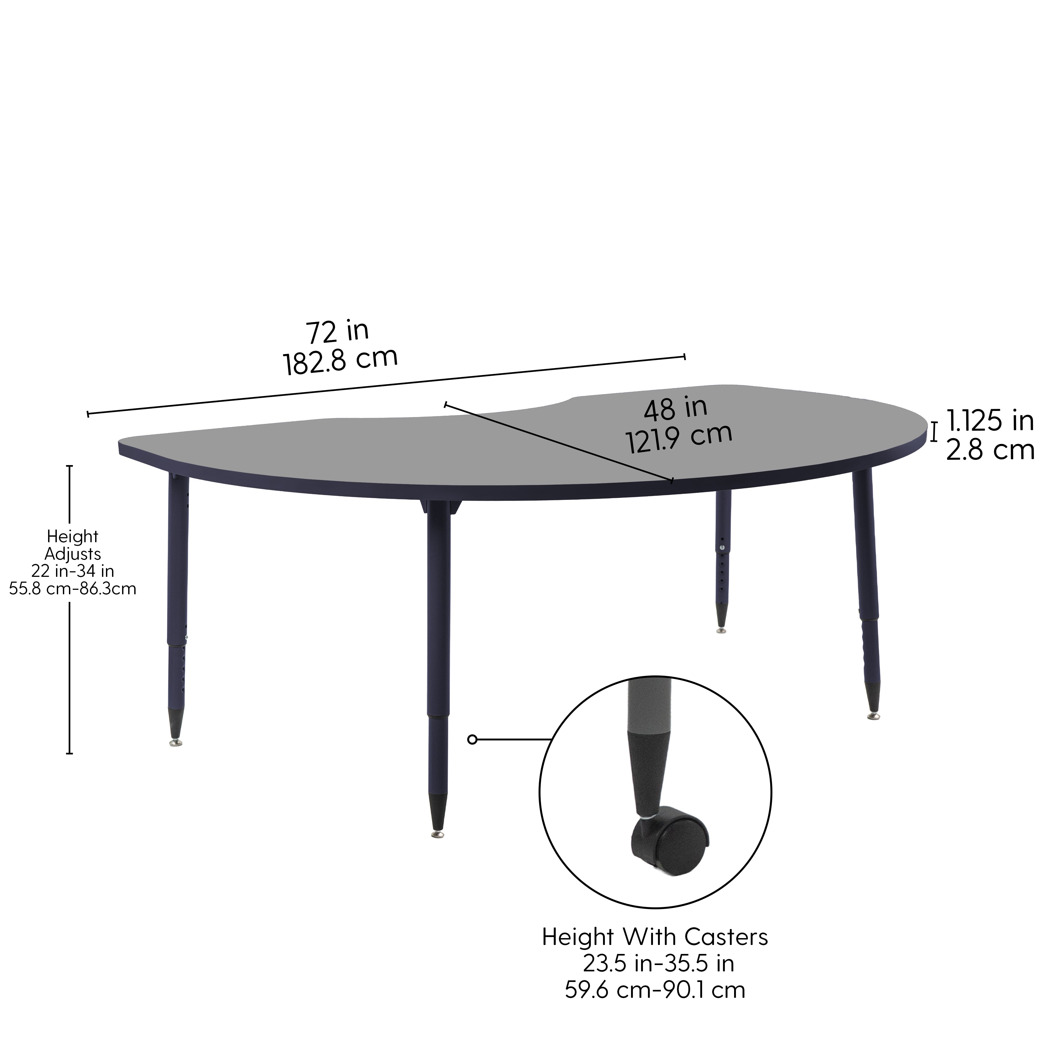 Adapte 48" x 72" Kidney Thermofused Activity Table with Adjustable Tapered Legs - North Sea/Navy