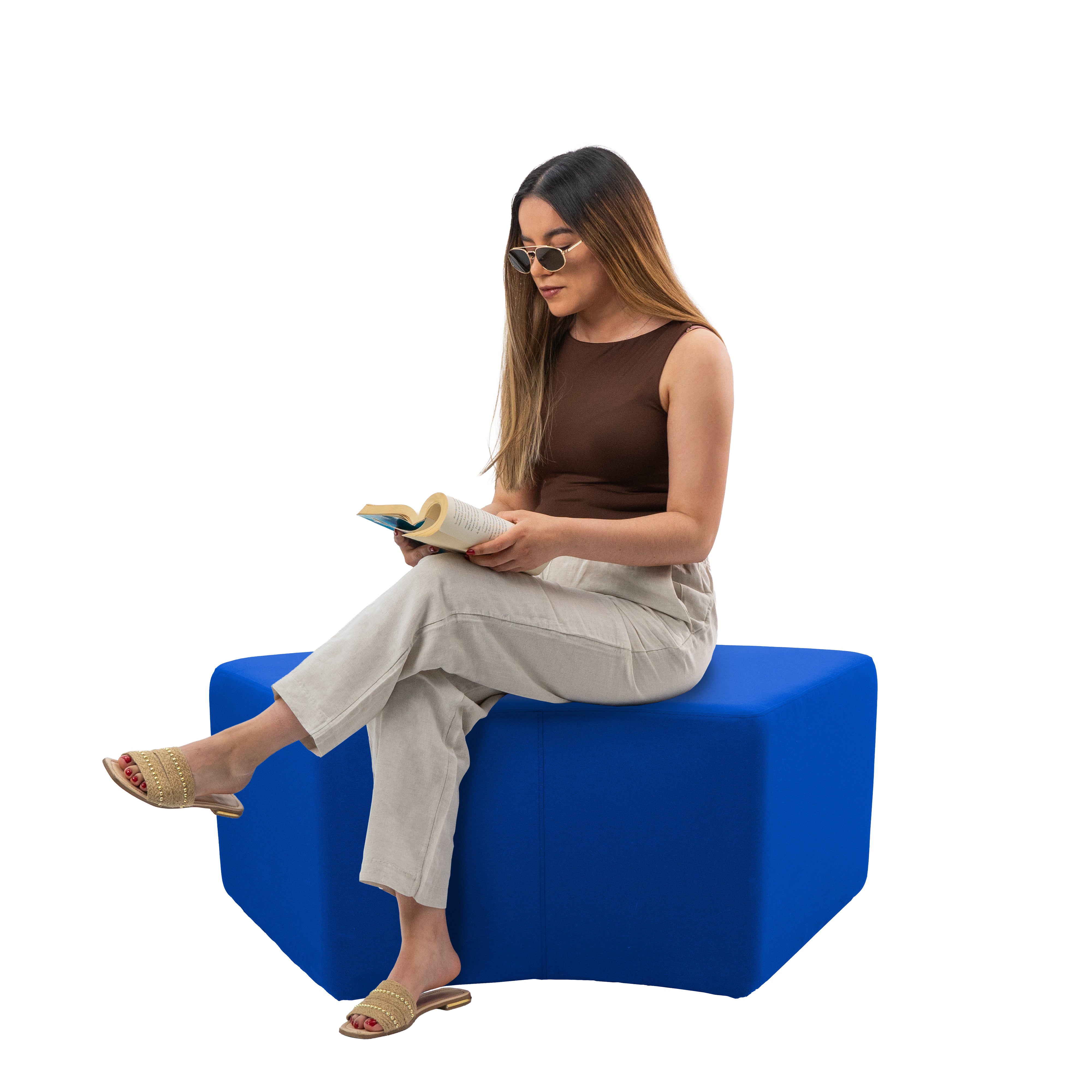 Outdoor 24" x 48" S-Curve Ottoman with Sunbrella®, 18" H - Canvas Pacific Blue