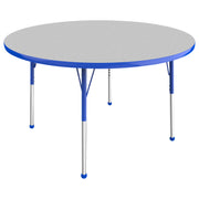 48" Round Thermofused Activity Table with Adjustable Standard Ball Glide Legs - Gray/Blue