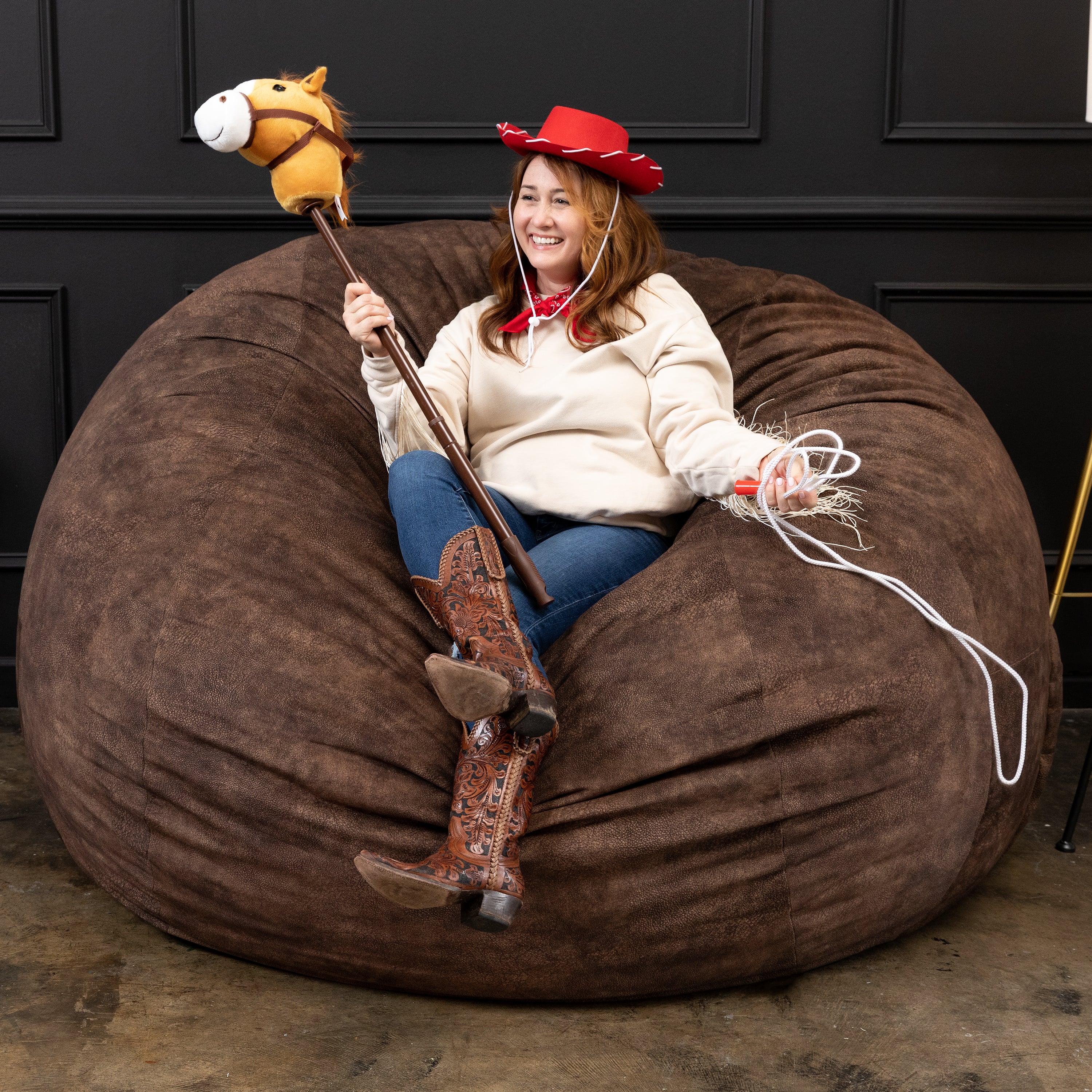 Jaxx Saxx 6 Foot Giant Bean Bag Chair - Padded Microvelvet, Chestnut
