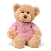 GUND “It’s a Girl” Message Bear with Pink T-Shirt, Teddy Bear Stuffed Animal for Ages 1 and Up, Brown, 12”