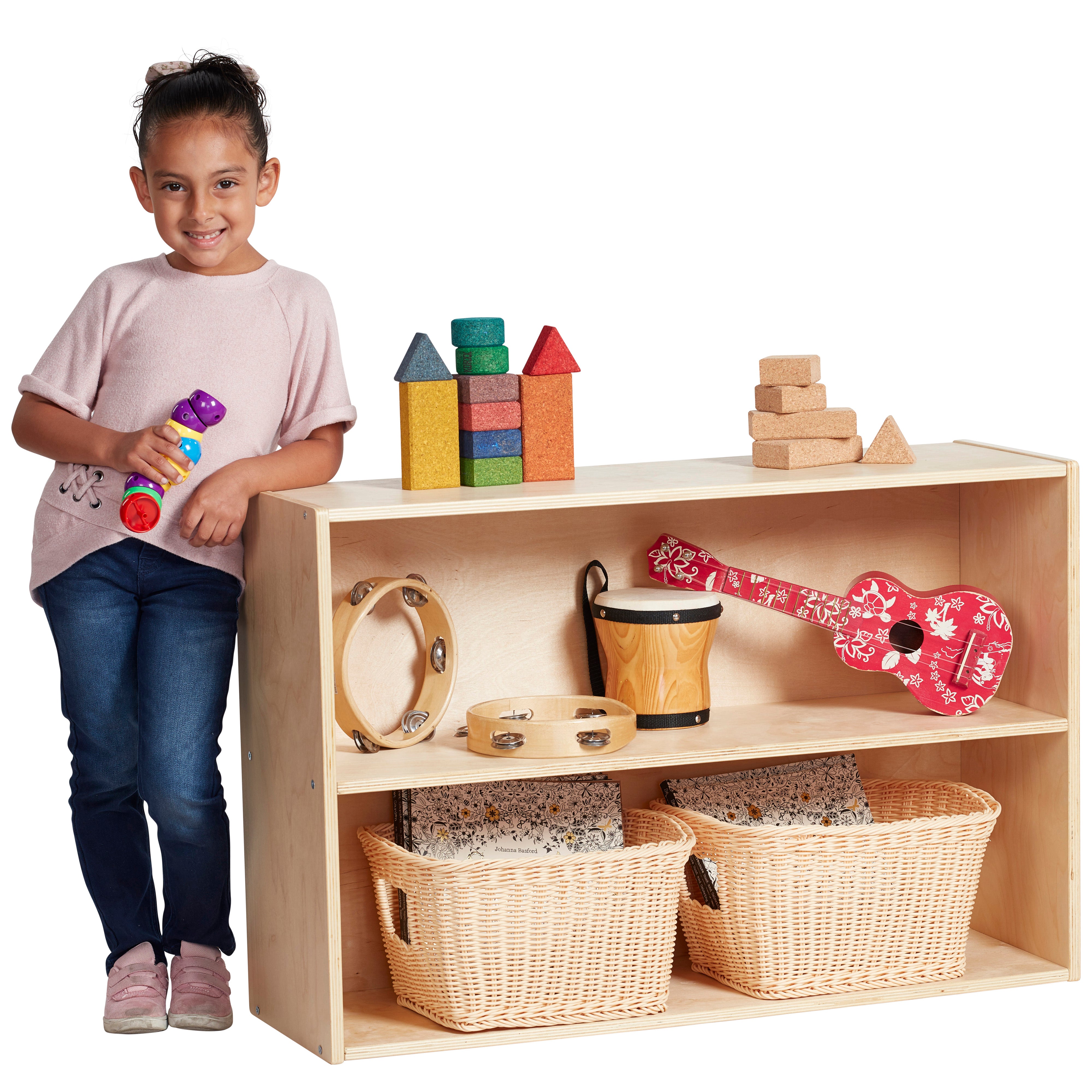 Streamline 2-Shelf Storage Cabinet with Back 24in H - Natural