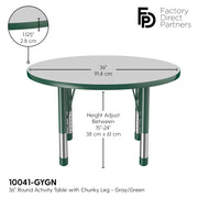 36" Round T-Molding Activity Table with Adjustable Chunky Legs - Gray/Green