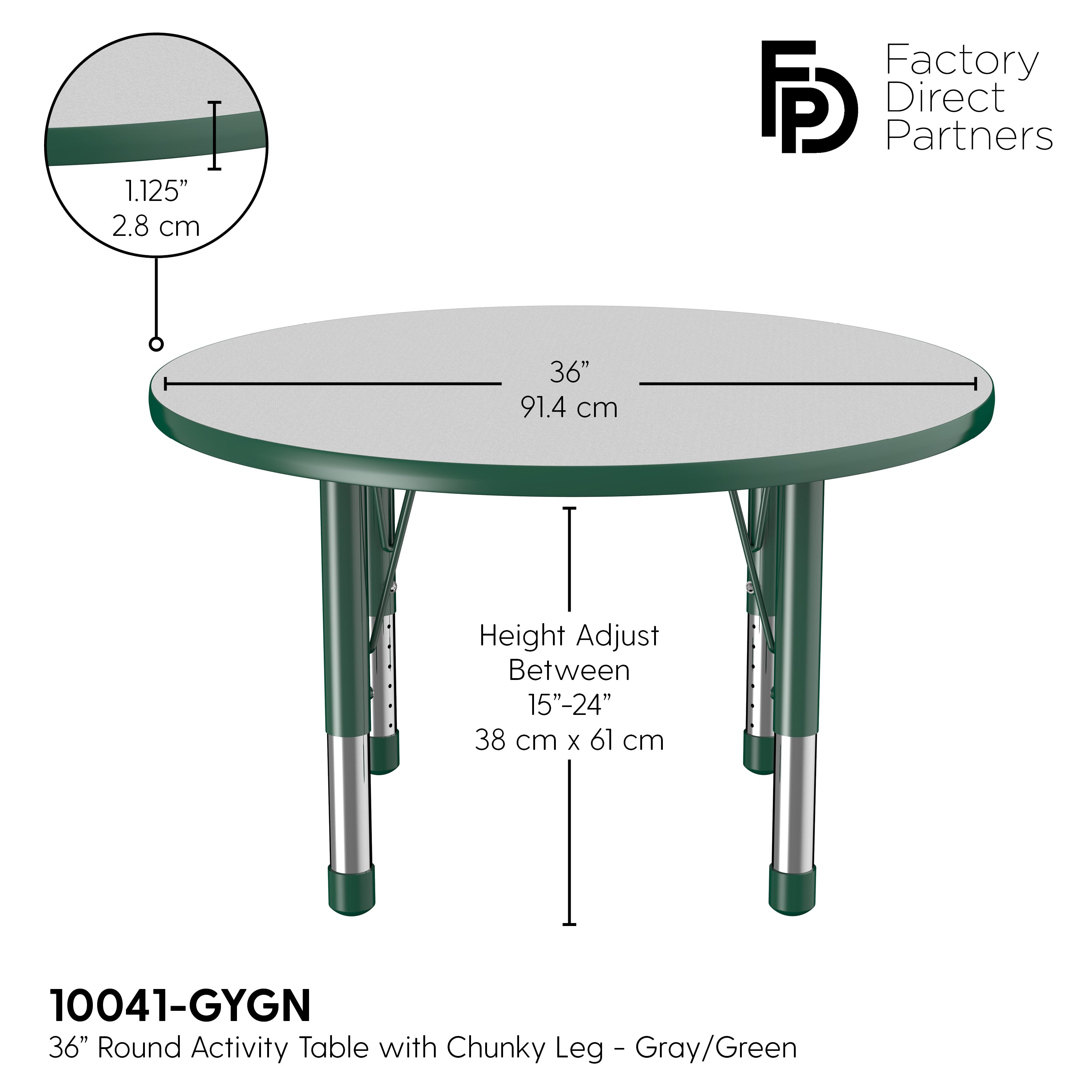 36" Round T-Molding Activity Table with Adjustable Chunky Legs - Gray/Green