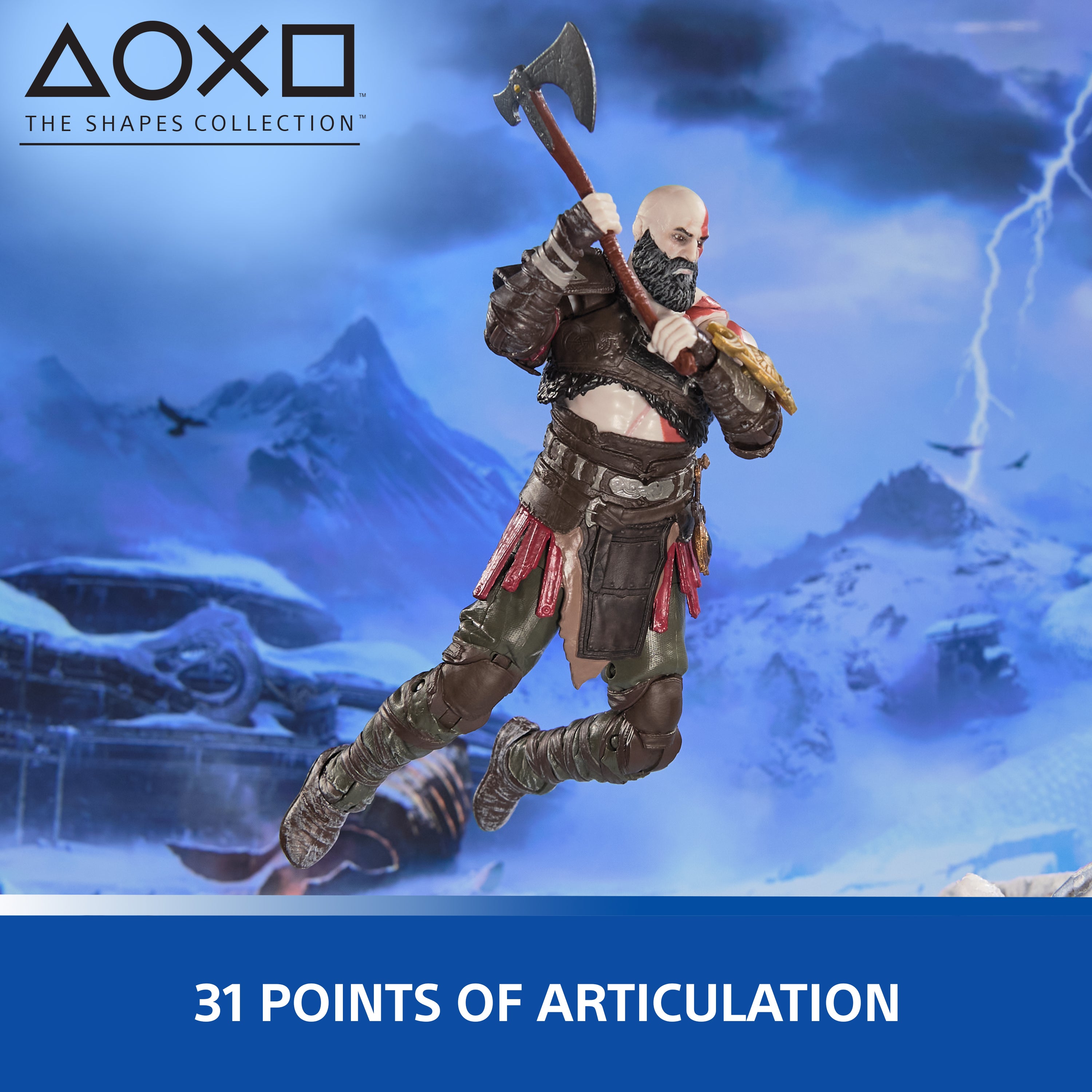 PlayStation God of War Ragnarök, 6” Kratos Action Figure with 5 Accessories, The Shapes Collection, For PS5 Fans & Collectors Ages 17+