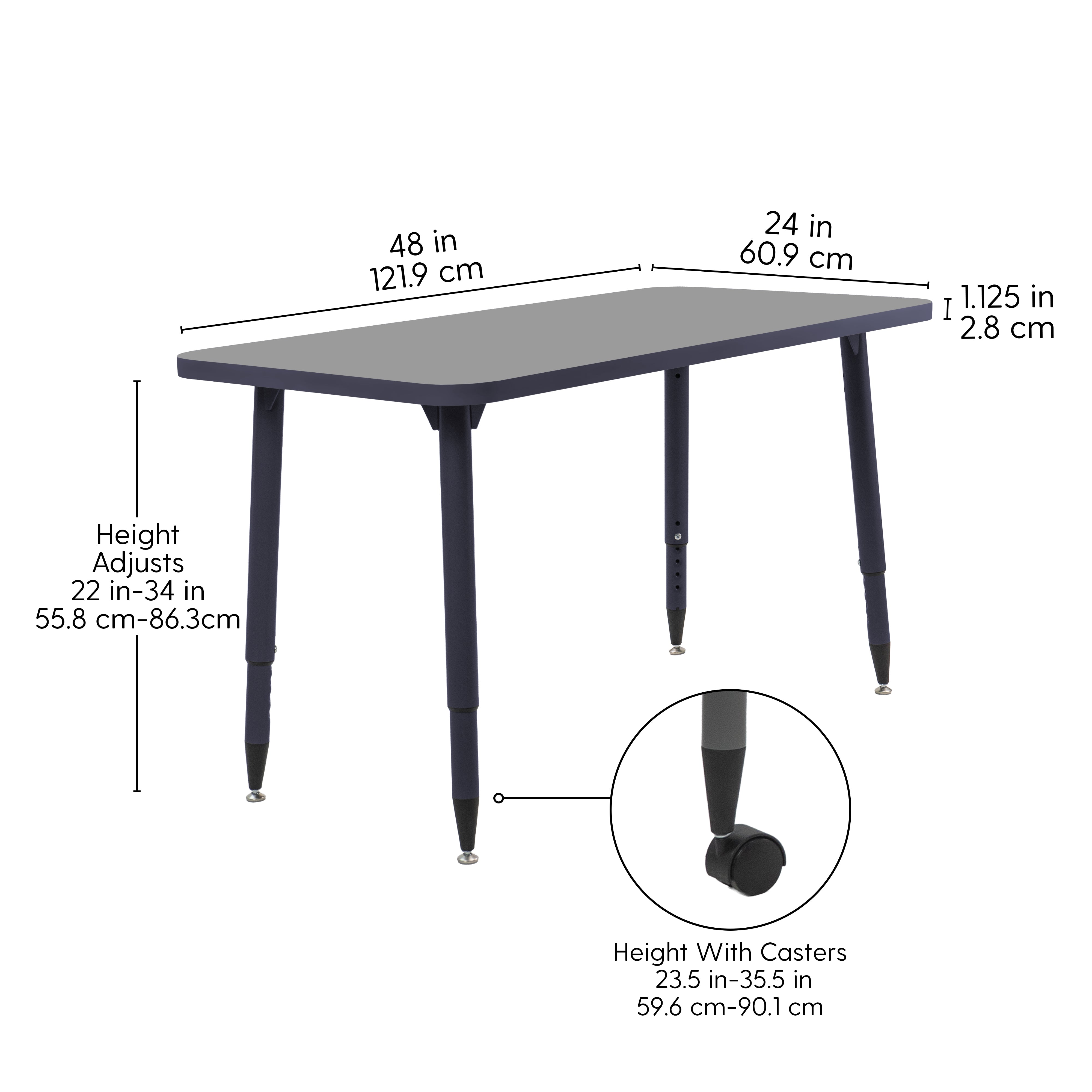 Adapte 24" x 48" Rectangle Thermofused Activity Table with Adjustable Tapered Legs - North Sea/Navy