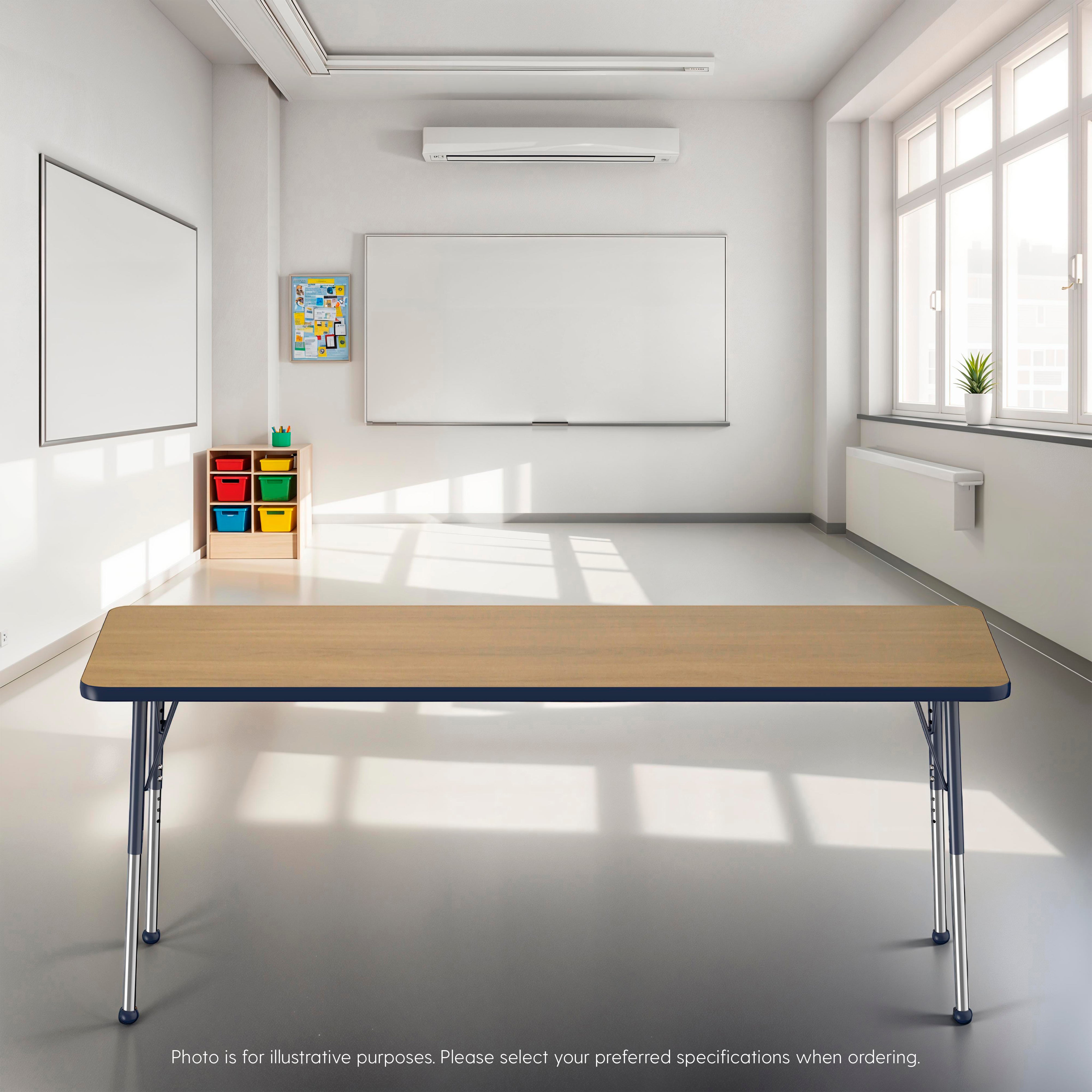 24" x 72" Rectangle T-Molding Activity Table with Adjustable Standard Ball Glide Legs - Pasadena Oak/Navy