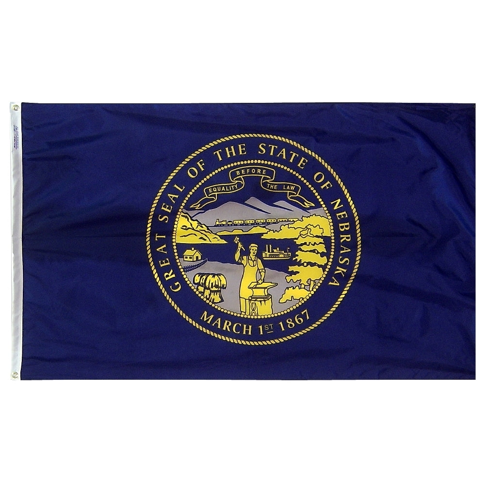 Nebraska State Flag 2x3 ft. Nylon SolarGuard Nyl-Glo 100% Made in USA to Official State Design Specifications.