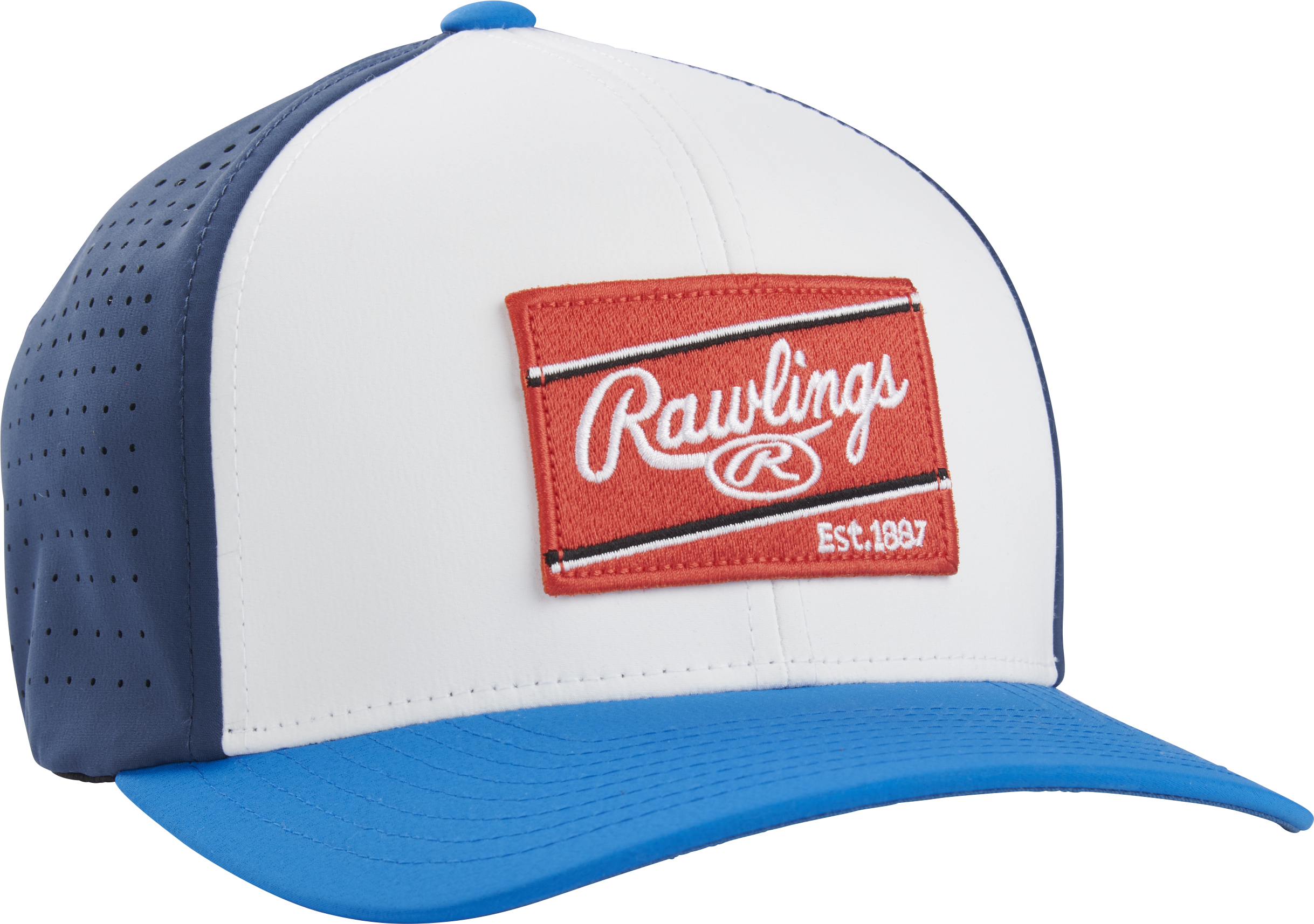 Rawlings Red Patch Hat Flex Fit - Small/Medium - White/Navy
