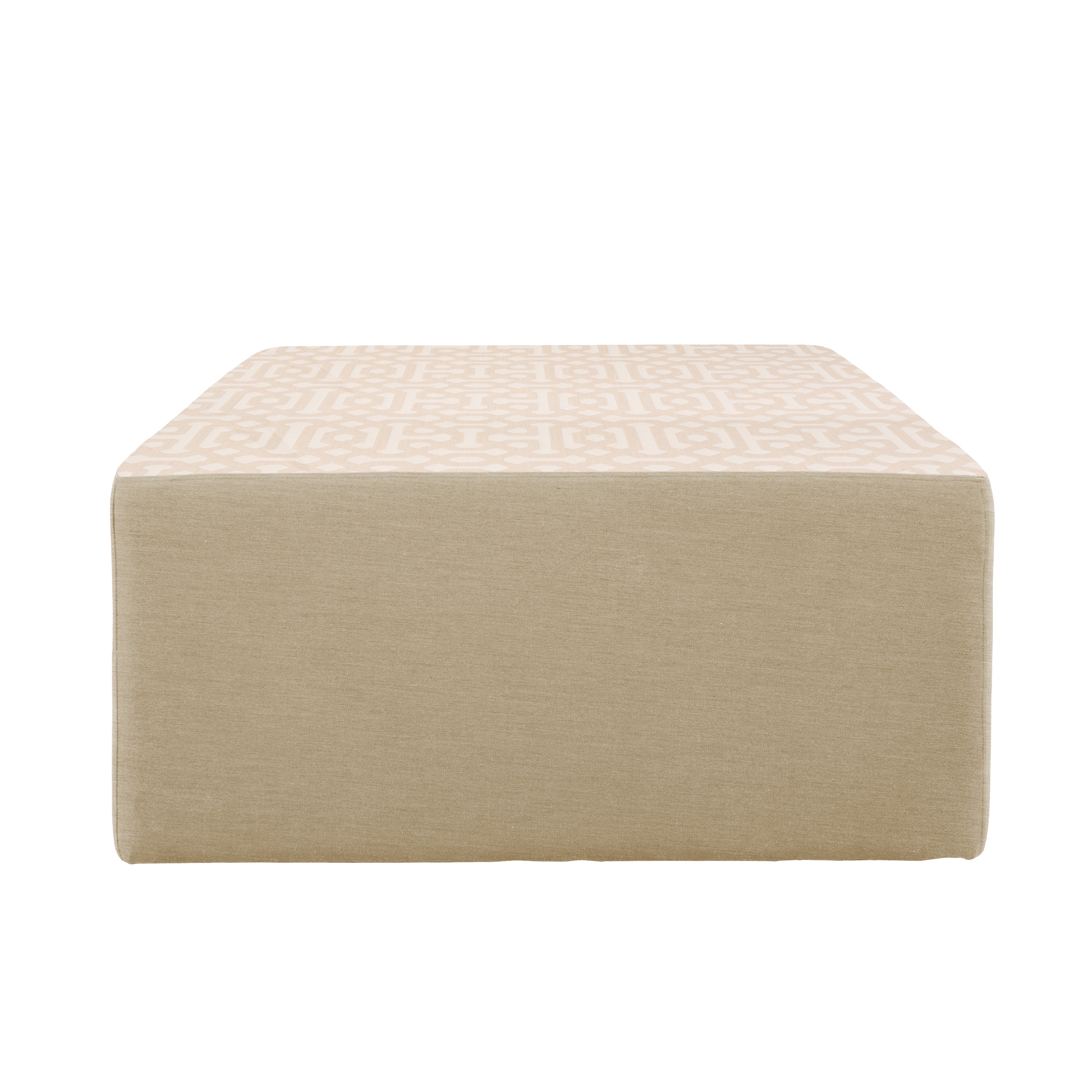 Outdoor 36" Square Ottoman with Sunbrella, 18" H - Fretwork Flax/Spectrum Sand