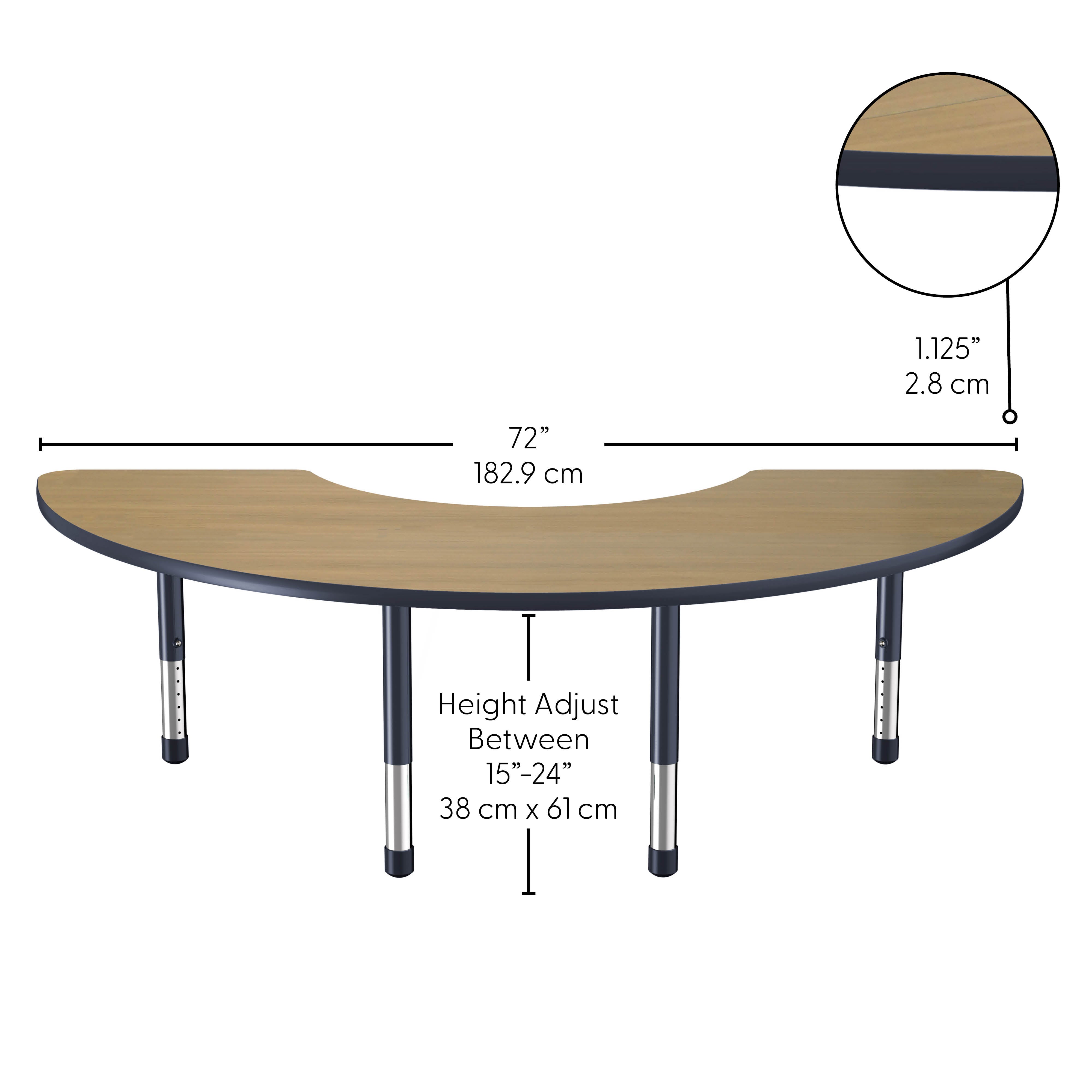 36" x 72" Half Moon Thermofused Activity Table with Adjustable Chunky Legs - Pasadena Oak/Navy