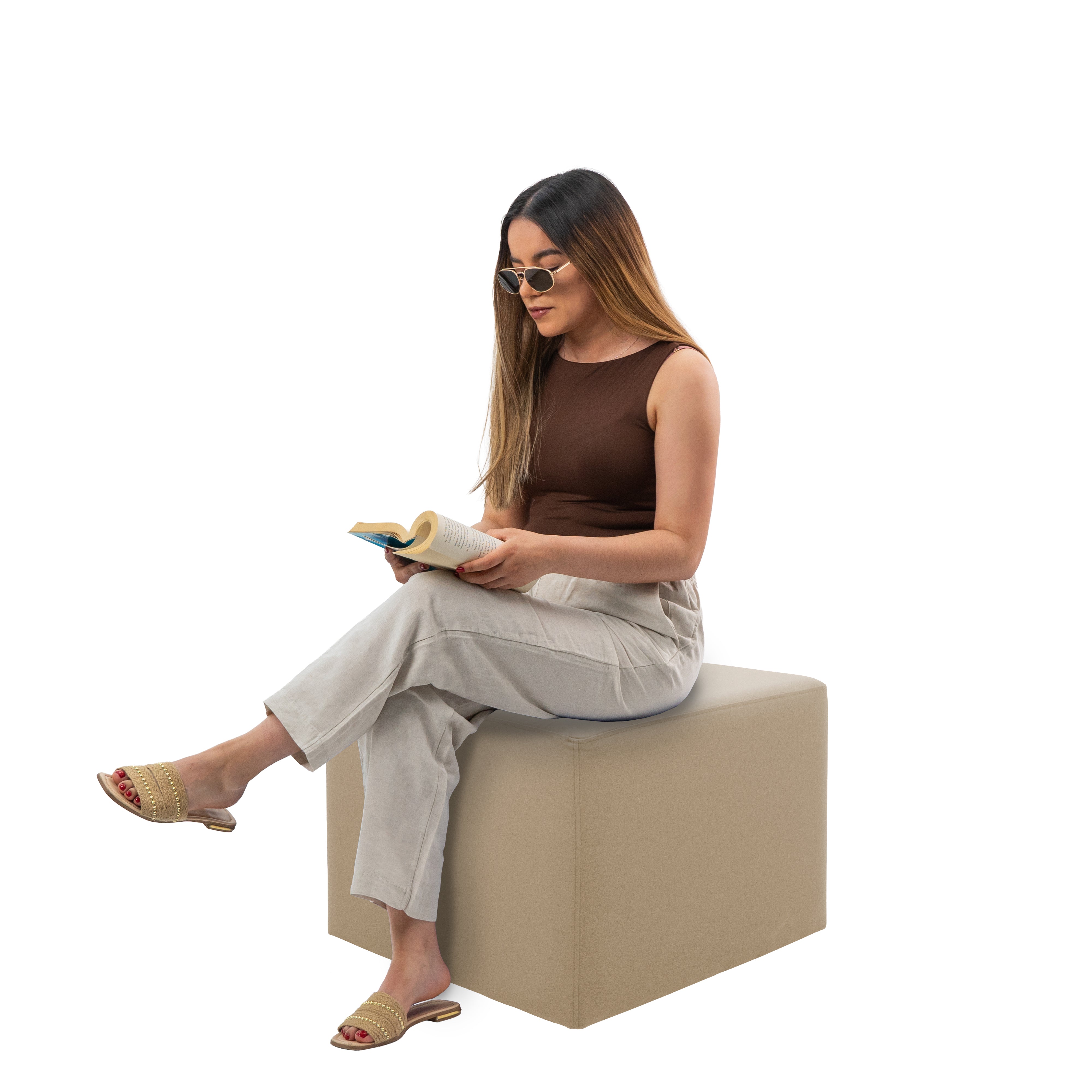 Outdoor 24" Square Ottoman with Sunbrella®, 18" H - Spectrum Sand