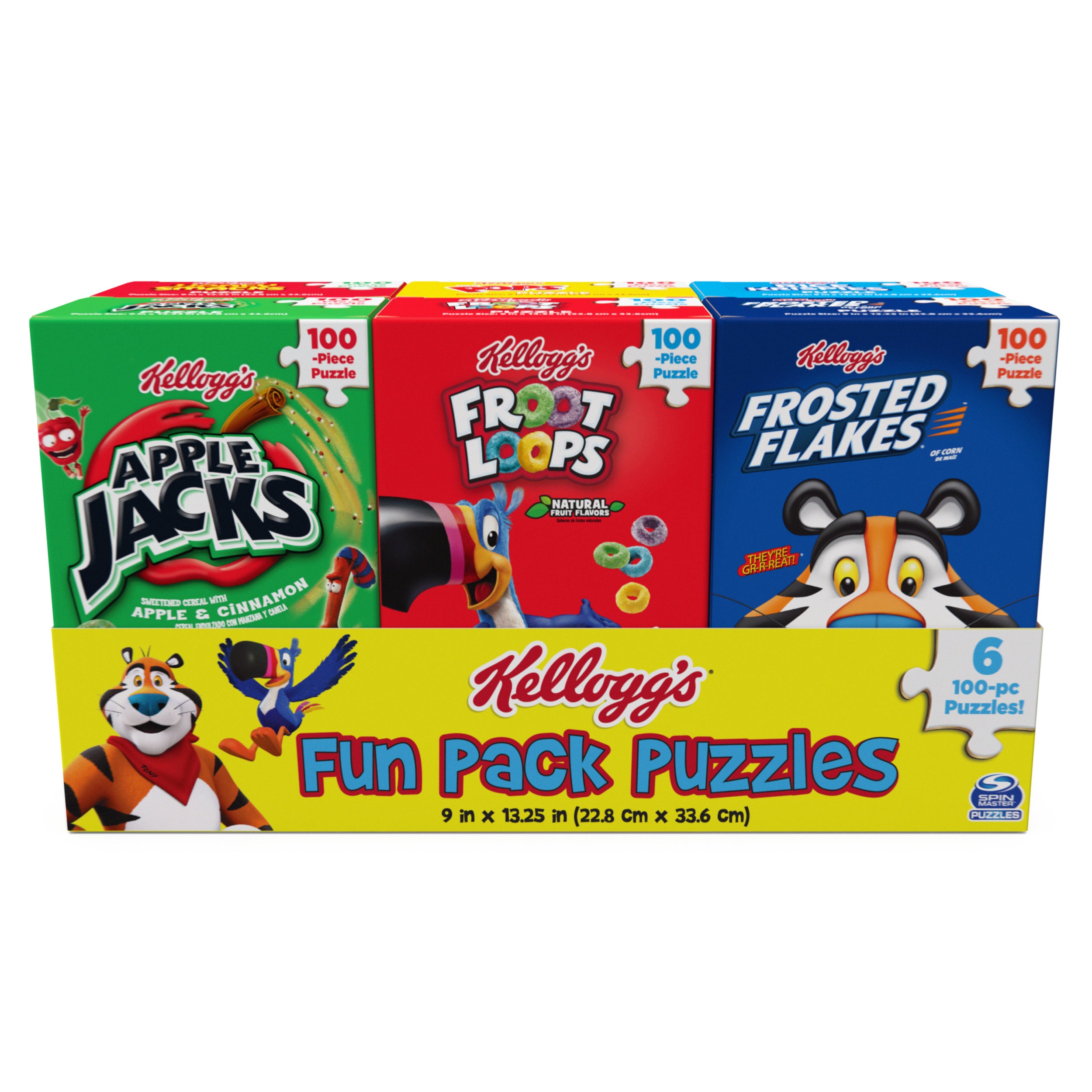 Spin Master Games, Kellogg's Cereal 100-Piece Puzzles 6-Pack, Square Cereal Boxes Puzzle Gift Set, Froot Loops, Rice Krispies, Raisin Bran, Corn Flakes, Frosted Flakes, Honey Smacks for Ages 4 & Up