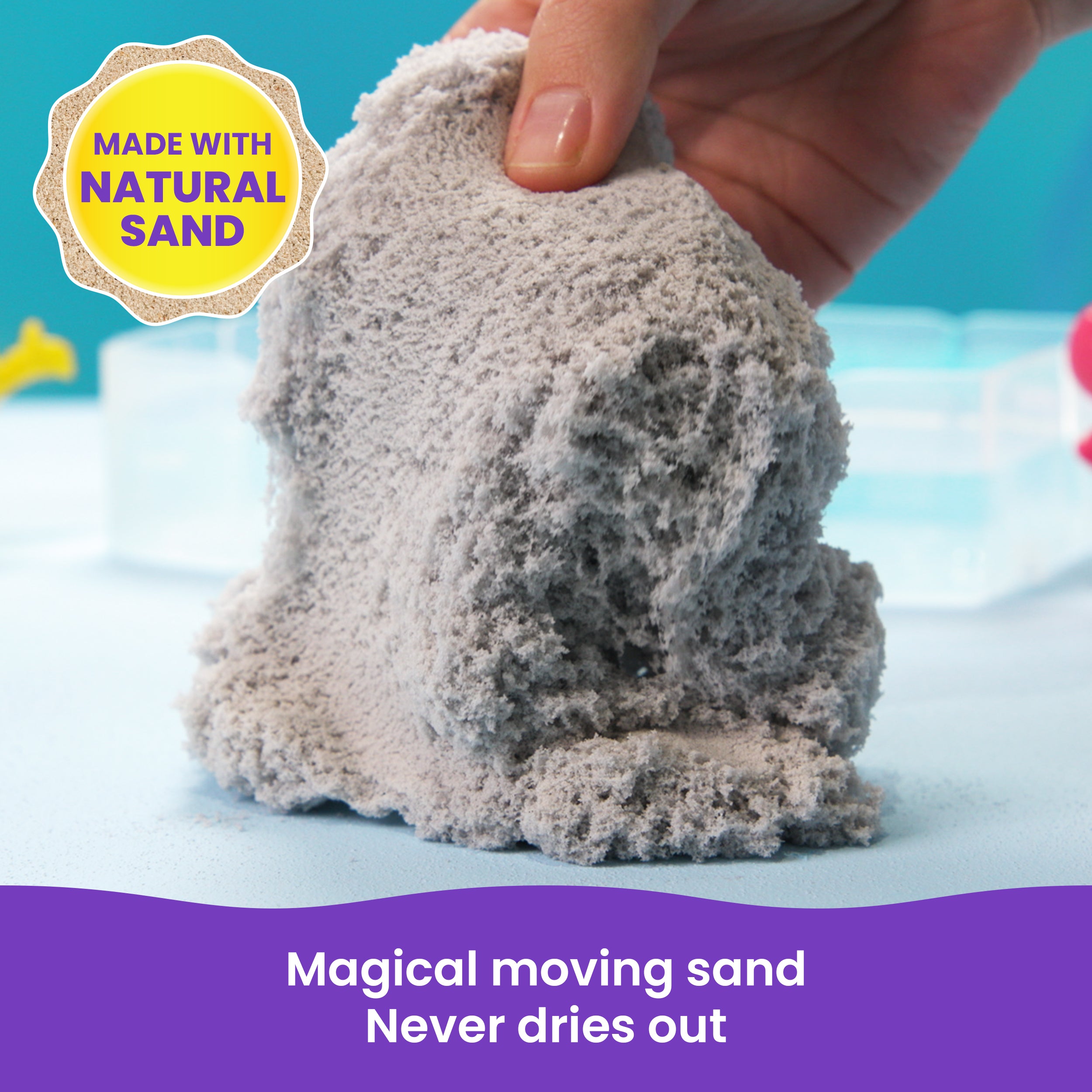 Kinetic Sand, Splash Starter Case with 6oz Color-Change Play Sand, 3 Tools & Molds, Reusable Storage, Sensory Toys for Kids Ages 3 and up