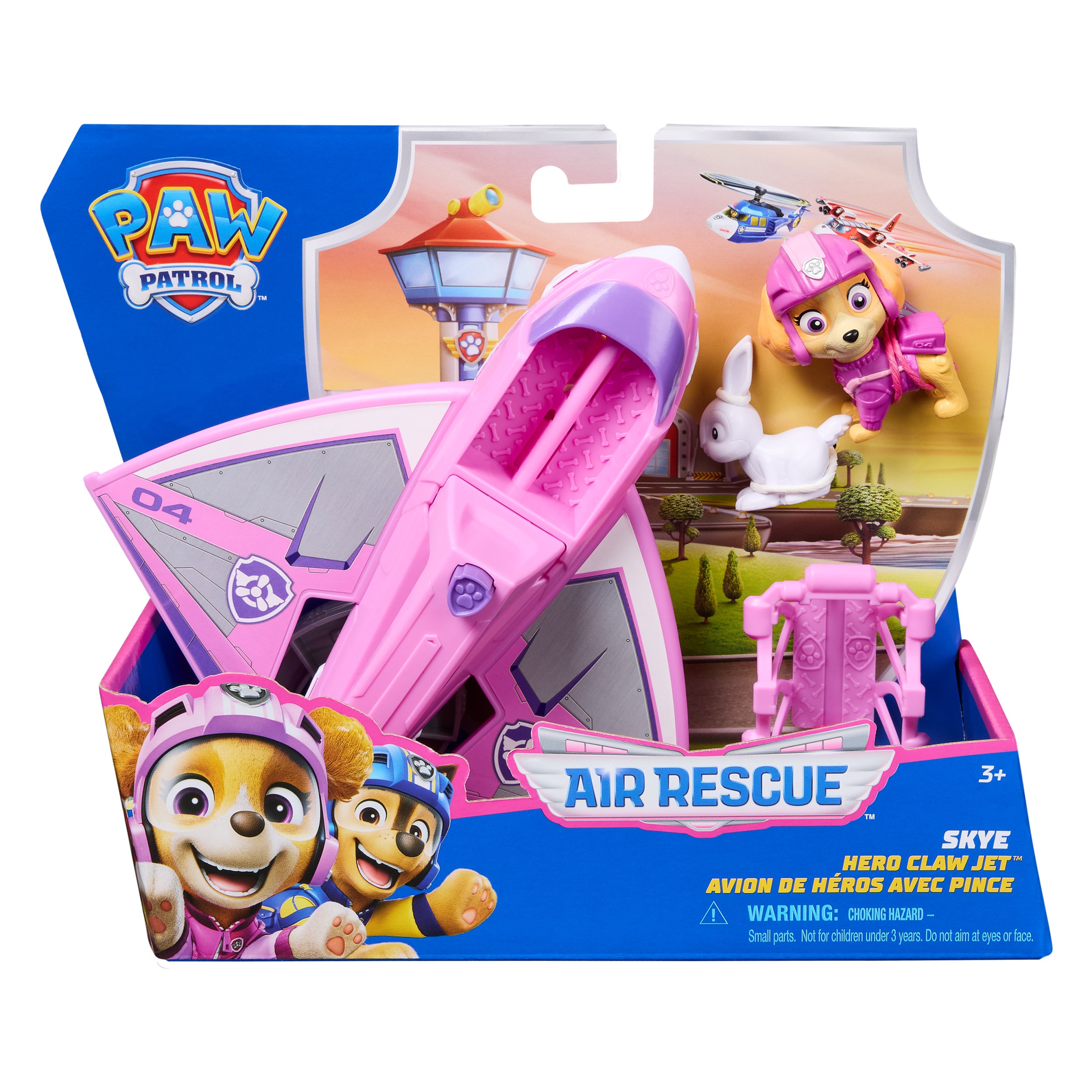 PAW Patrol: Air Rescue Skye Action Figure & Hero Claw Jet Plane with Retractable Claw, Rescue Basket & Bunny, Kids Toys for Boys & Girls Ages 3+