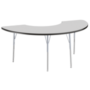 36" x 72" Half Moon T-Molding Activity Table with Adjustable Standard Swivel Glide Legs - Gray/Black/Silver
