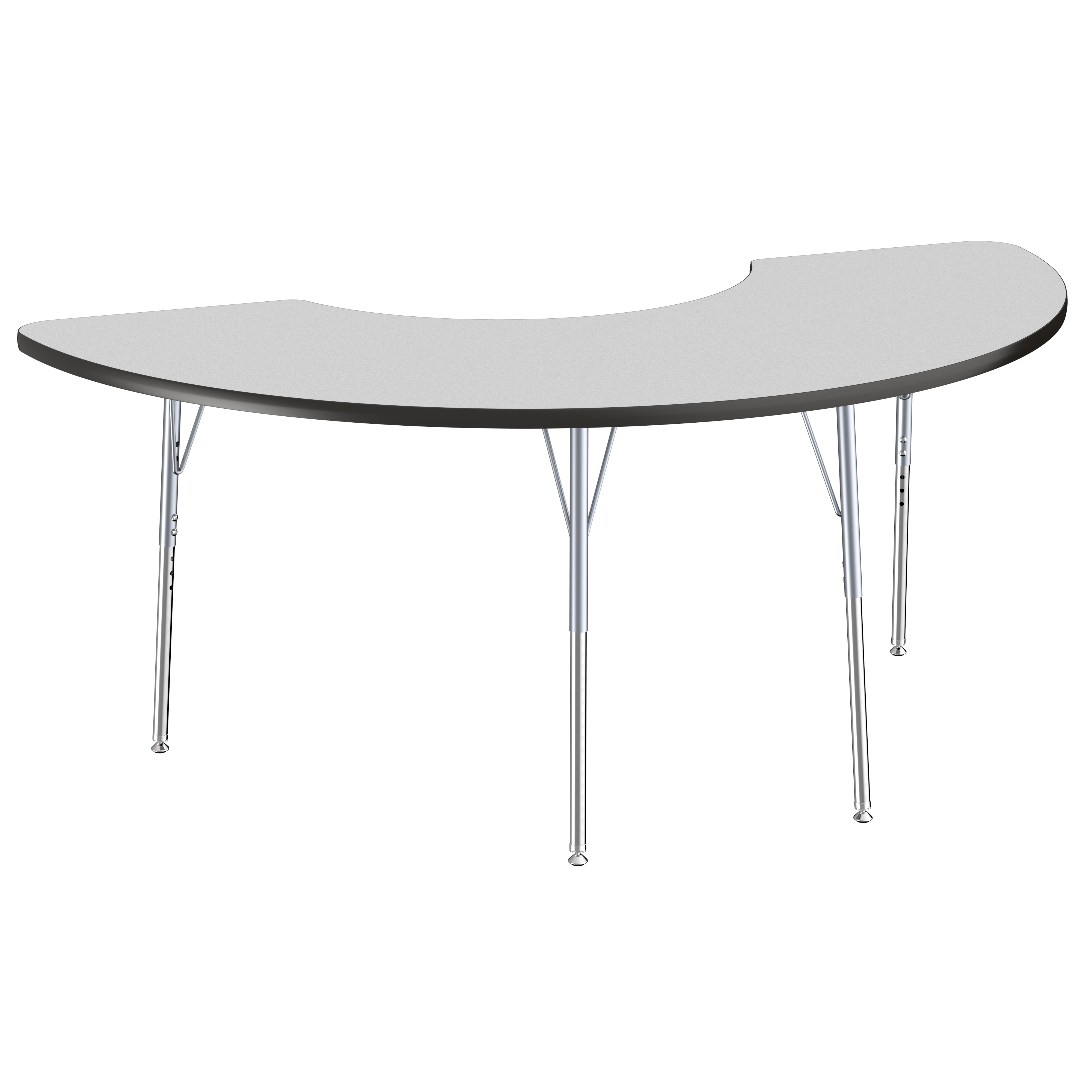 36" x 72" Half Moon T-Molding Activity Table with Adjustable Standard Swivel Glide Legs - Gray/Black/Silver