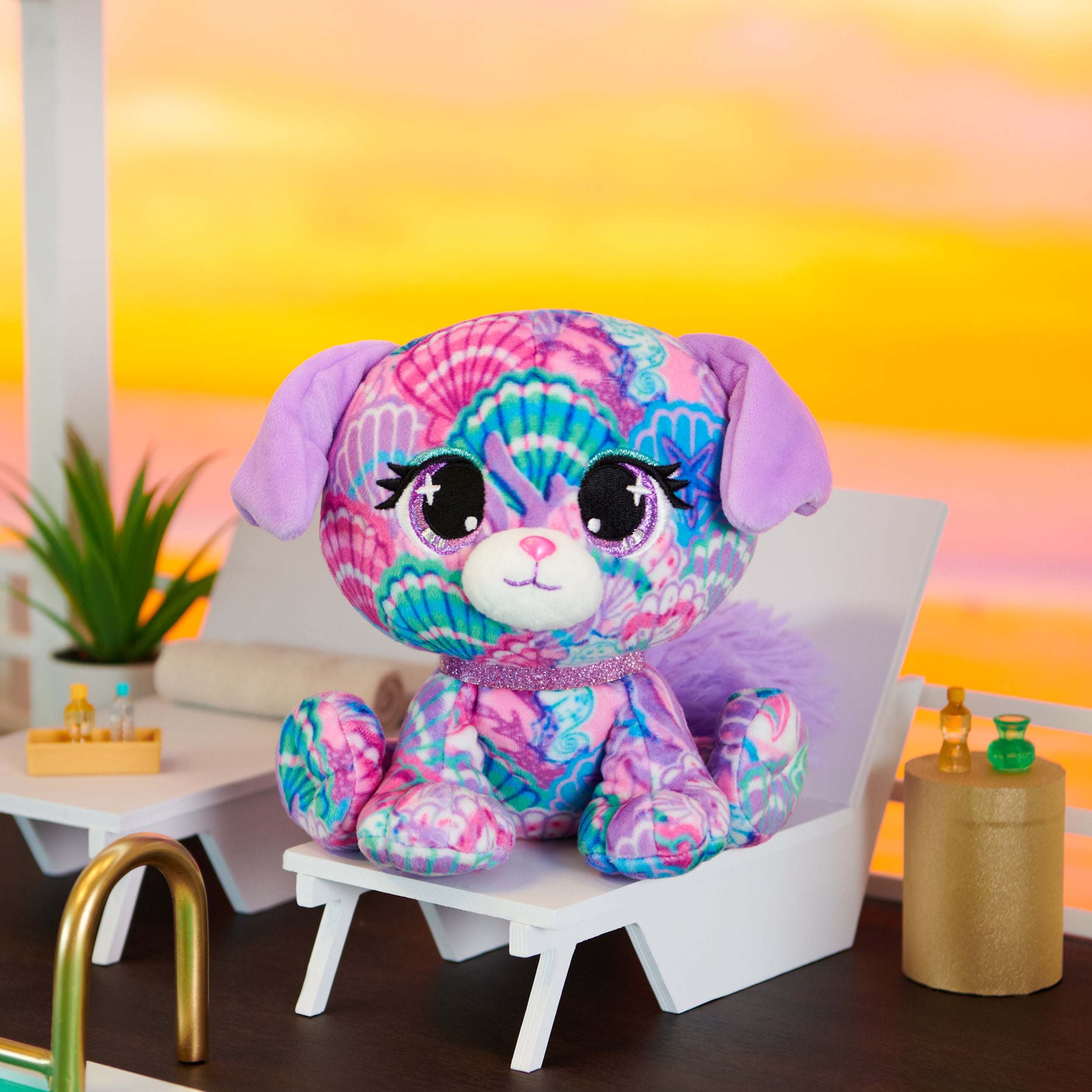 P.Lushes Designer Fashion Pets Shelly Newport Premium Dog Stuffed Animal, Purple and Blue, 6”