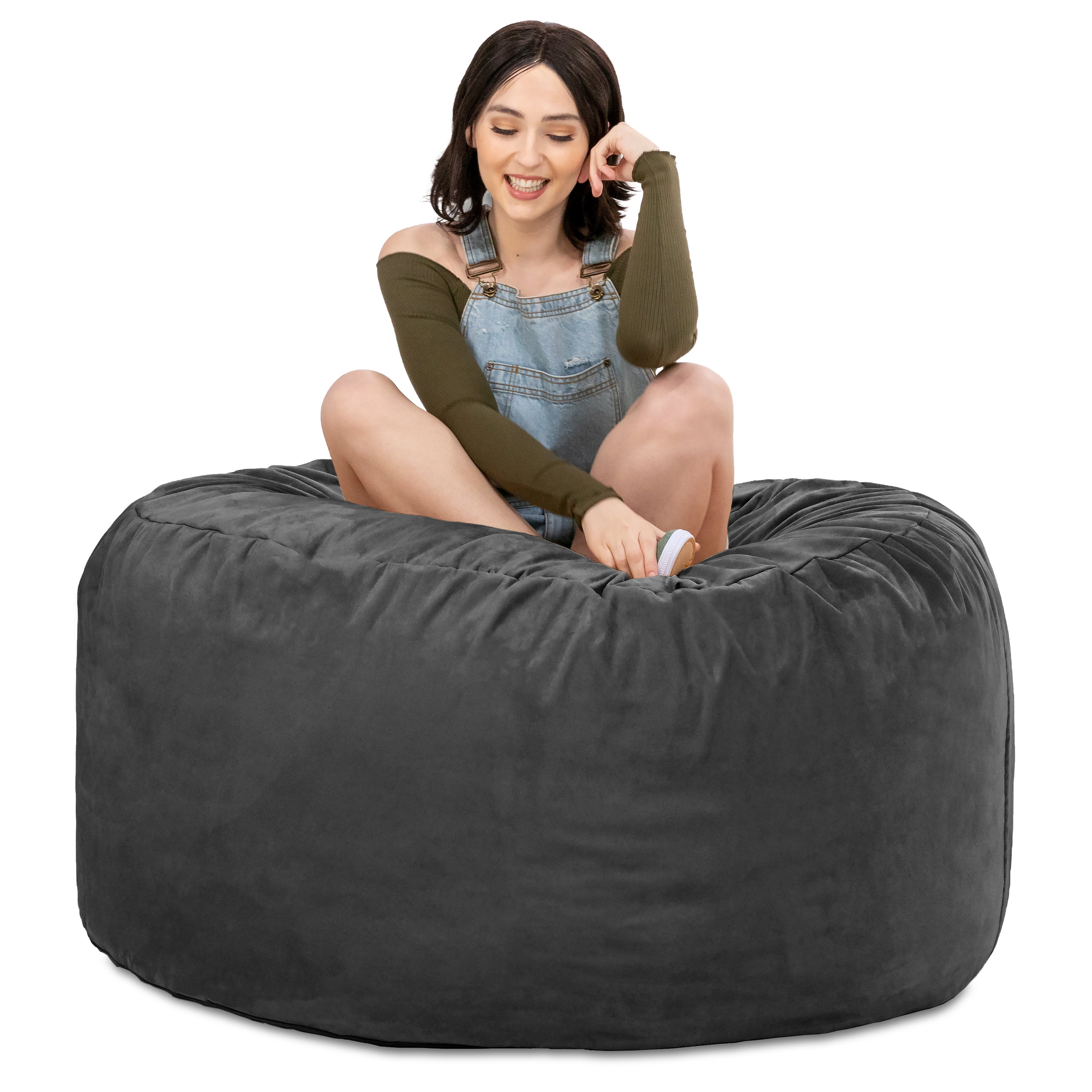 Jaxx 4 ft Round Bean Bag Chair for Adults, Black