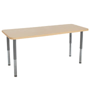 24" x 72" Rectangle La Madera Activity Table with Adjustable Super Legs - Maple Grain/Silver