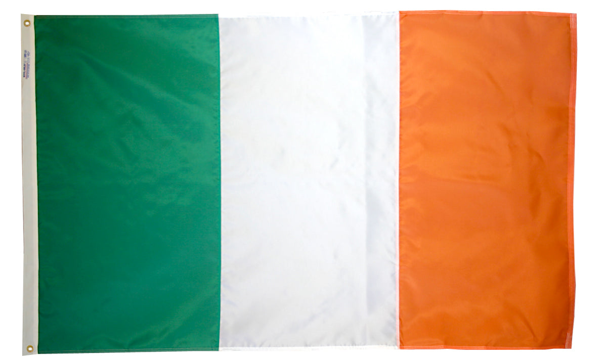 Ireland Flag 4x6 ft. Nylon SolarGuard Nyl-Glo 100% Made in USA to Official United Nations Design Specifications.