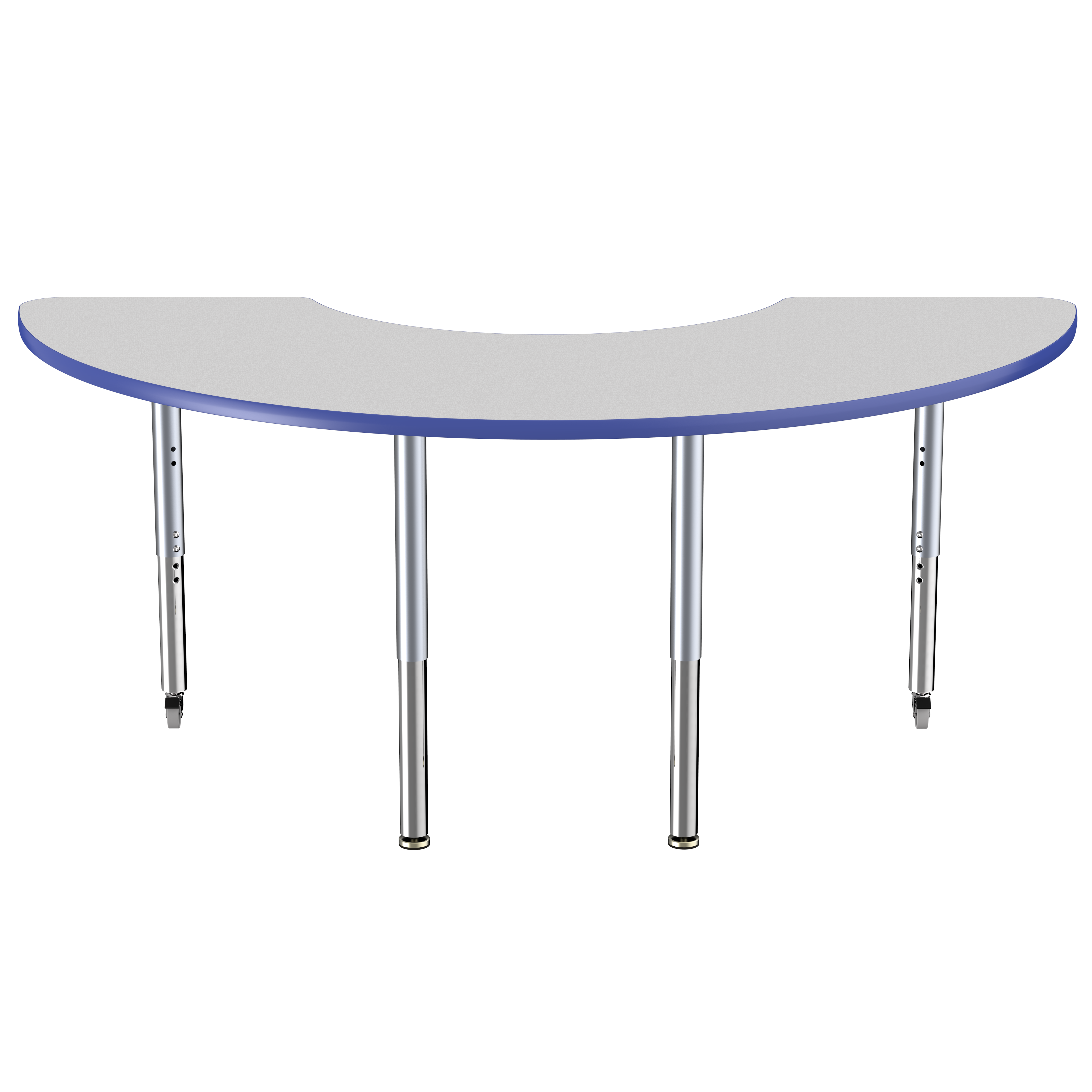 36" x 72" Half Moon Thermofused Activity Table with Adjustable Super Legs - Gray/Blue/Silver