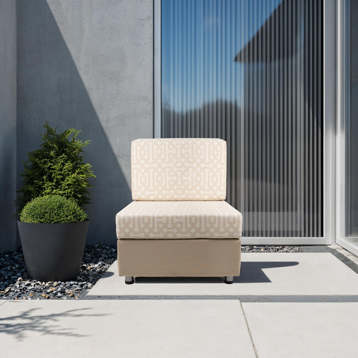 Outdoor Armless Chair with Sunbrella - Fretwork Flax/Spectrum Sand