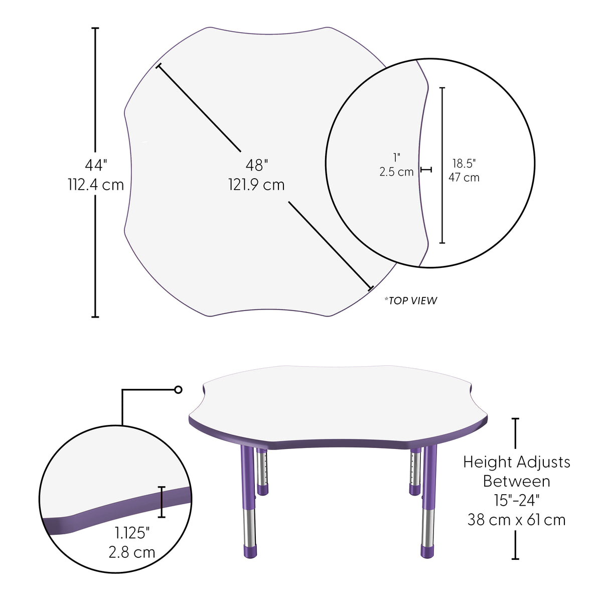48" x 48" Clover Dry-Erase Activity Table with Adjustable Chunky Legs - Whiteboard/Eggplant/Purple
