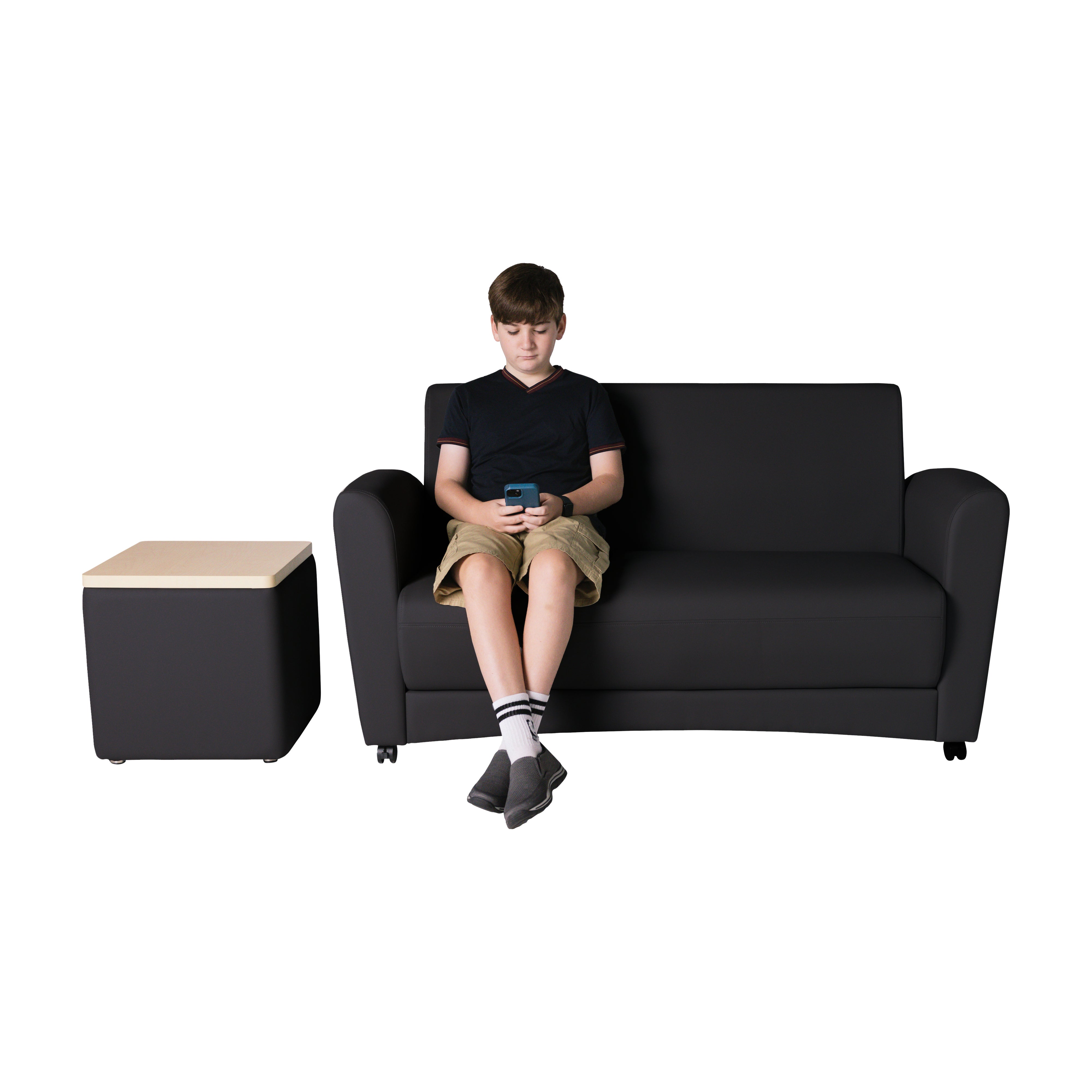 Pro Series Upholstered 18" x 18" Square Ottoman Table 18" Height - Black/Maple