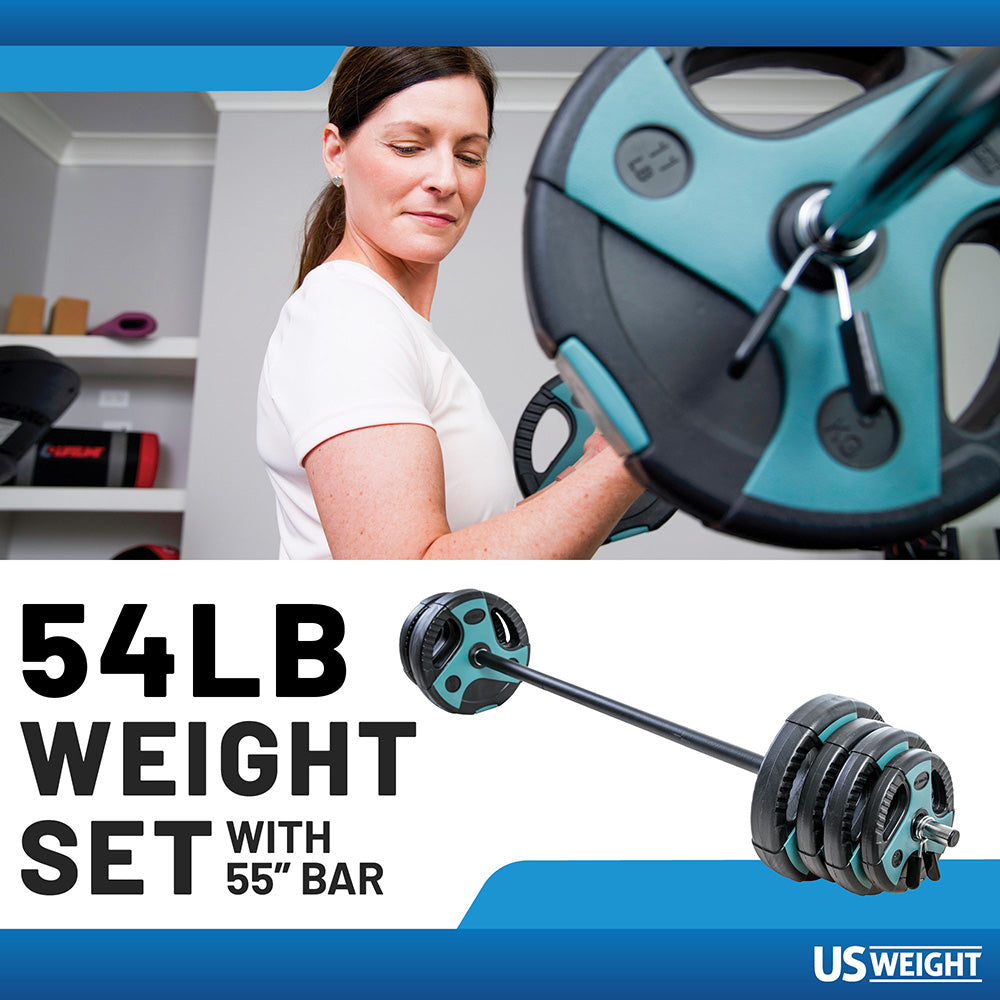 Usw 54Lb Weight Set With 55" Padded Bar - Teal