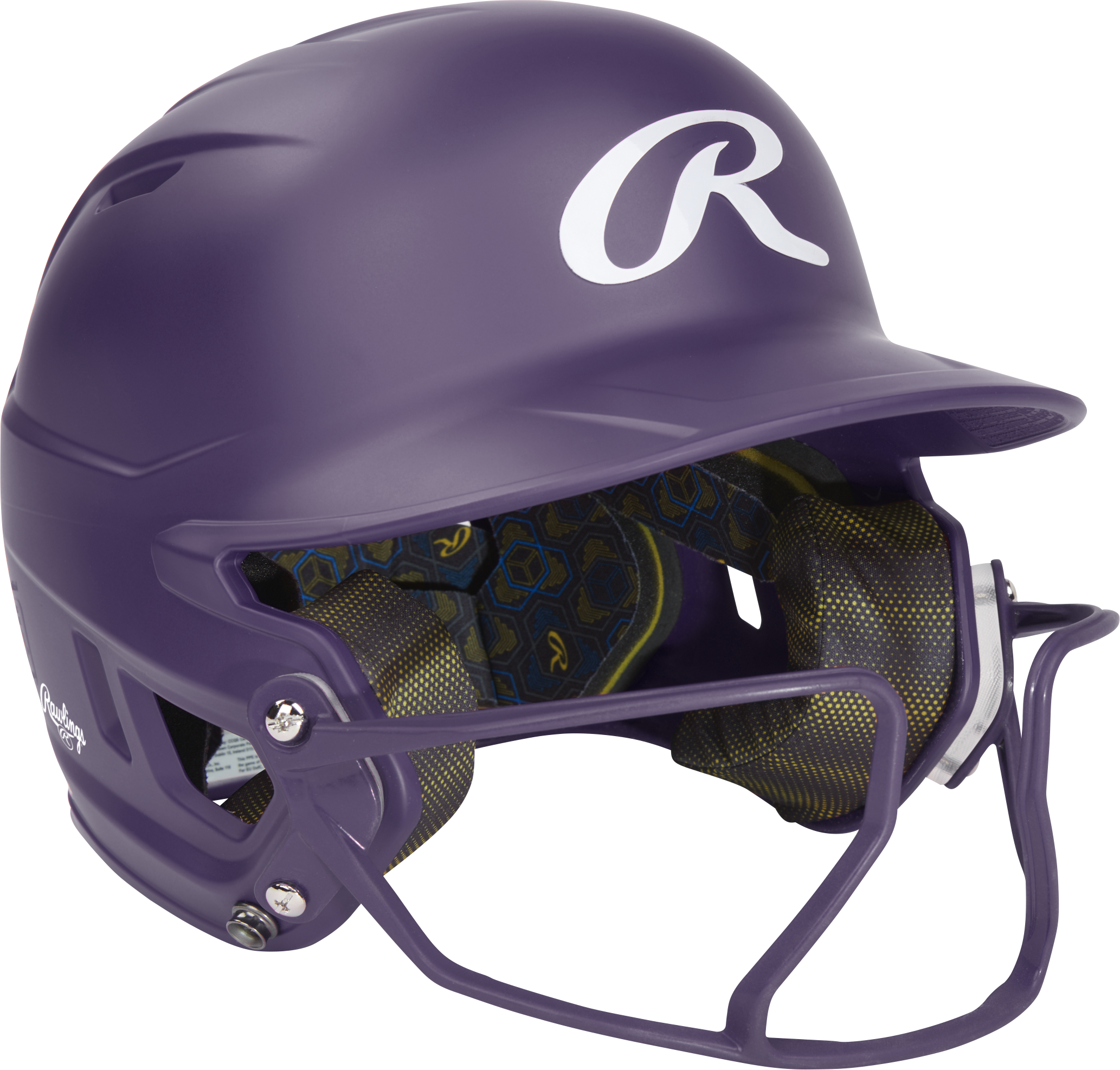 Rawlings Mach Hi-Viz Senior Matte Batting Helmet With Hi-Viz Face Guard - Purple