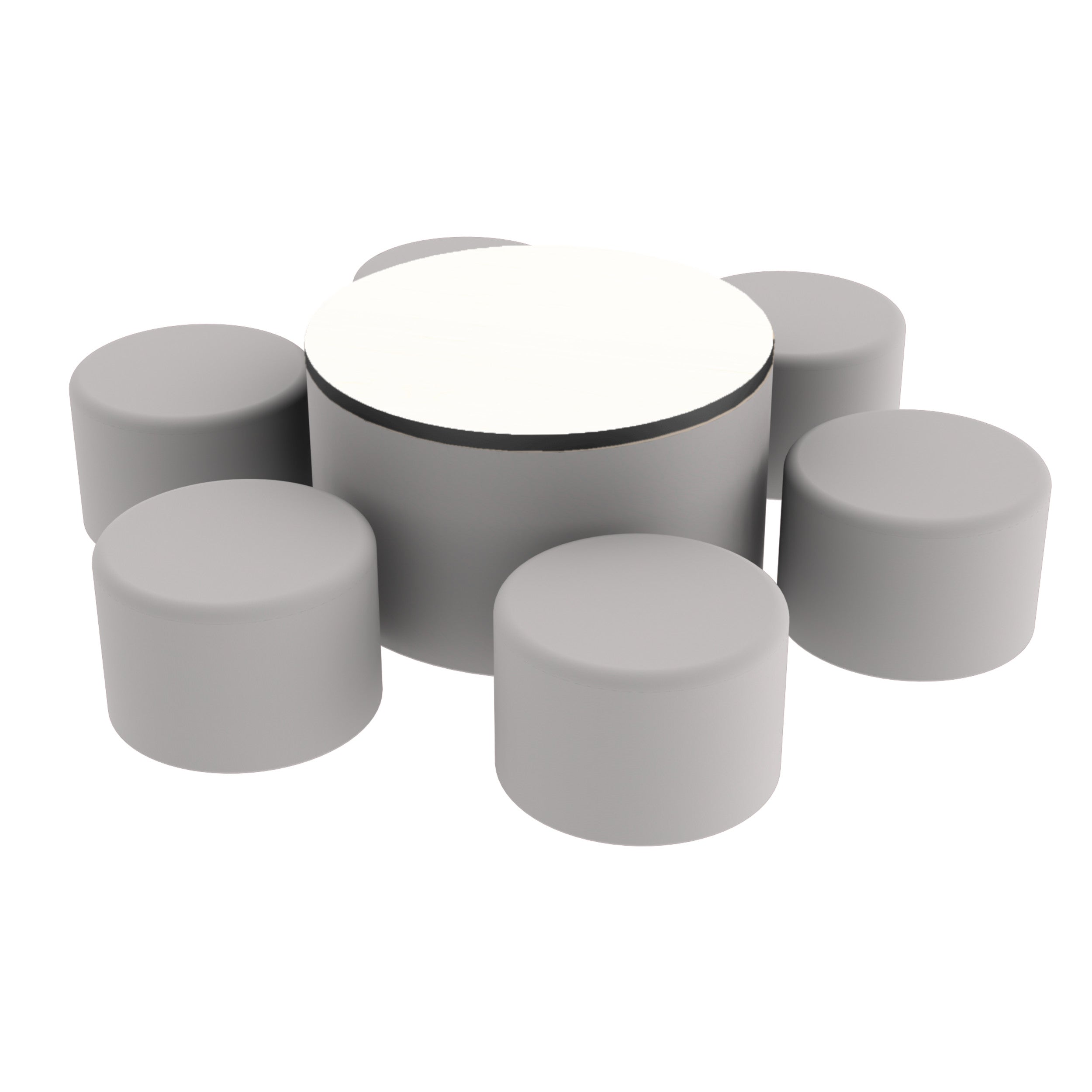 Pro Series Dry-Erase 30" Round Ottoman Table with Round 12" H Seating, 7-Piece Set - Gray/Whiteboard