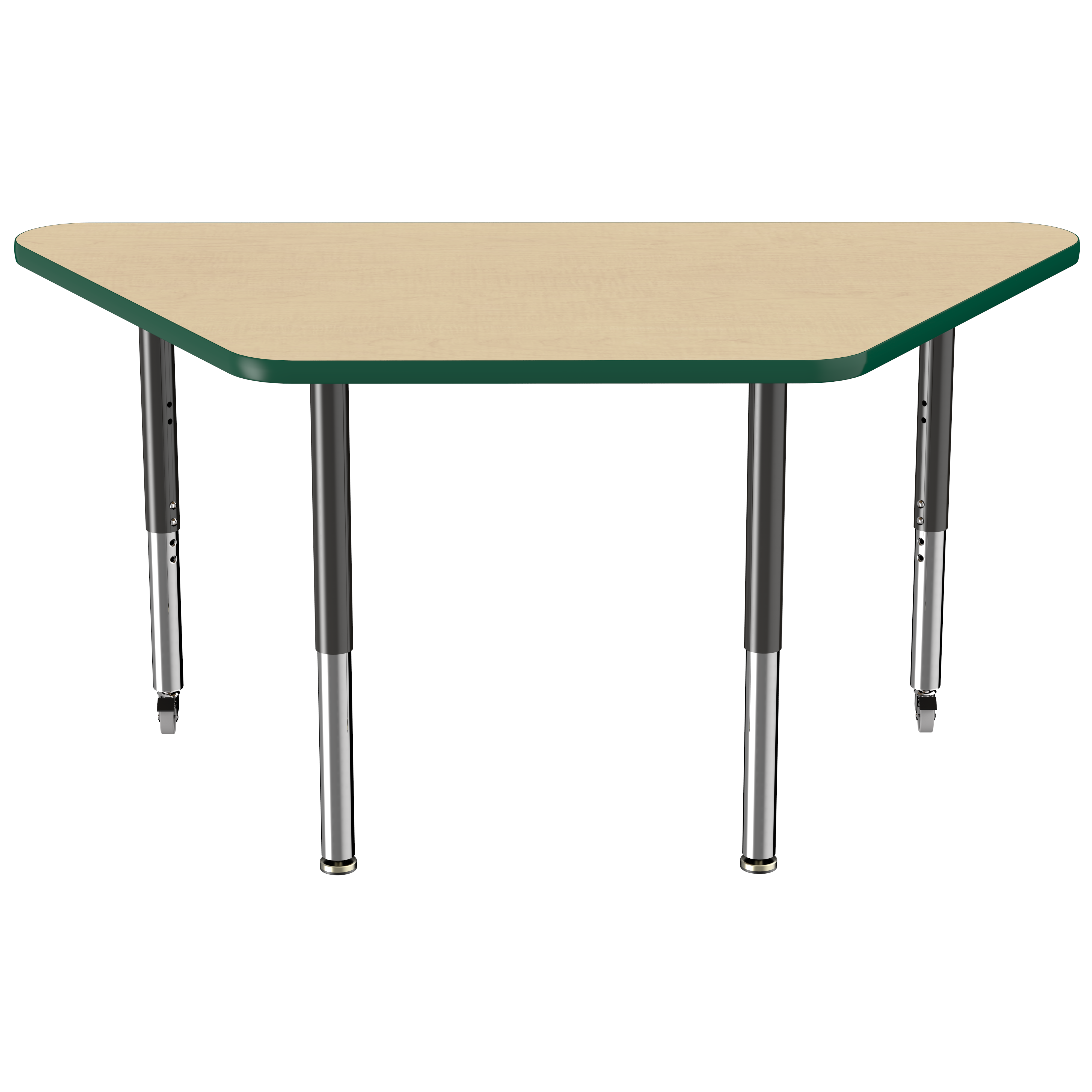 30" x 60" Trapezoid T-Molding Activity Table with Adjustable Super Legs - Maple/Green/Black