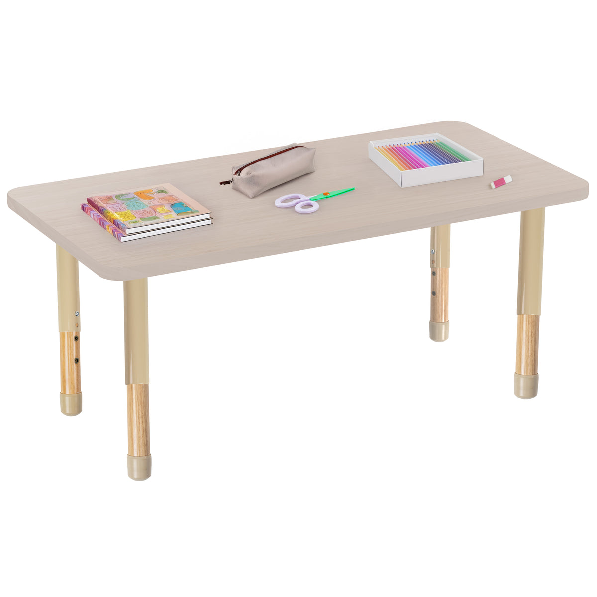 24" x 48" Rectangle Thermofused Activity Table with Adjustable Chunky Wood Legs - Asian Sand/Sand/Natural