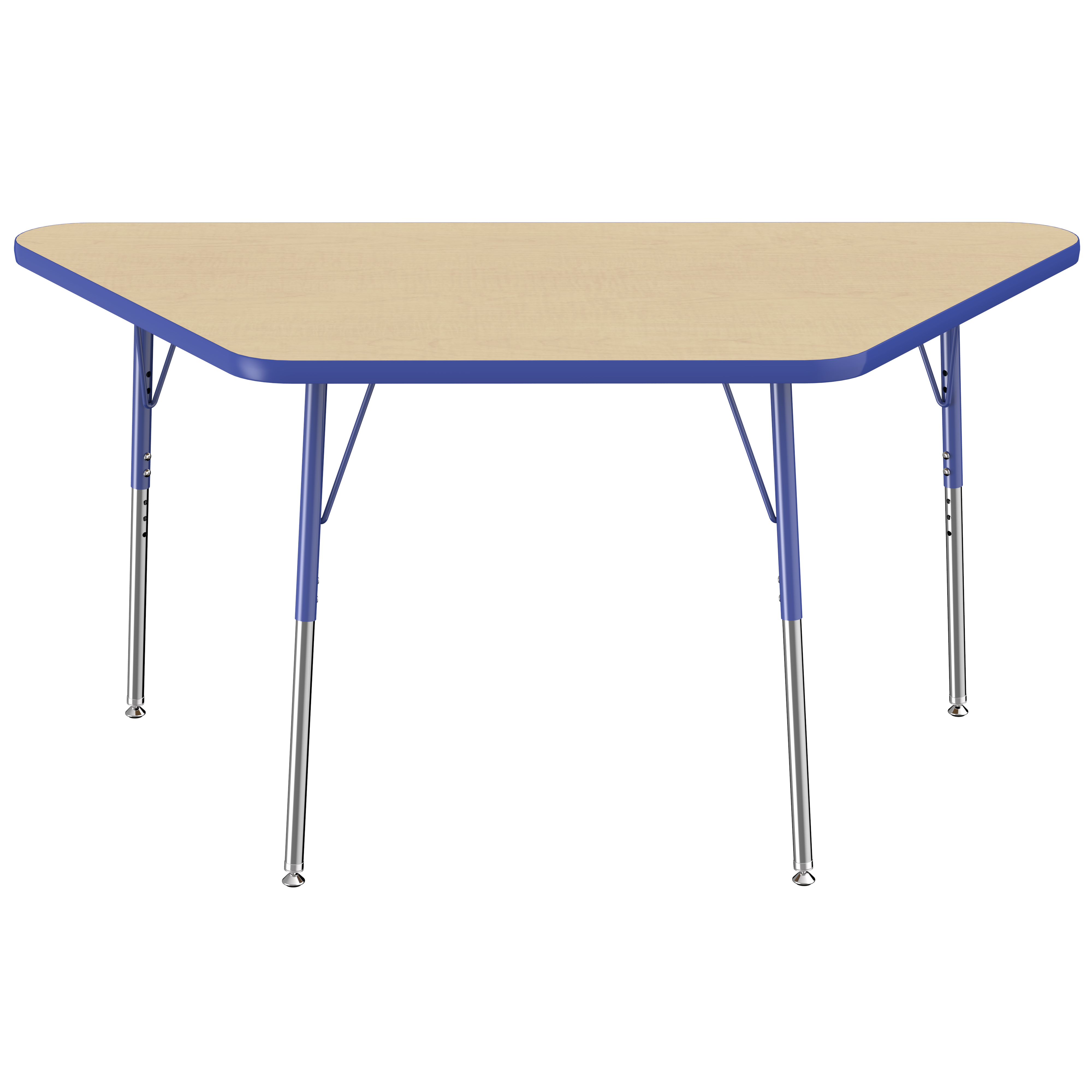 30" x 60" Trapezoid T-Molding Activity Table with Adjustable Standard Swivel Glide Legs - Maple/Blue
