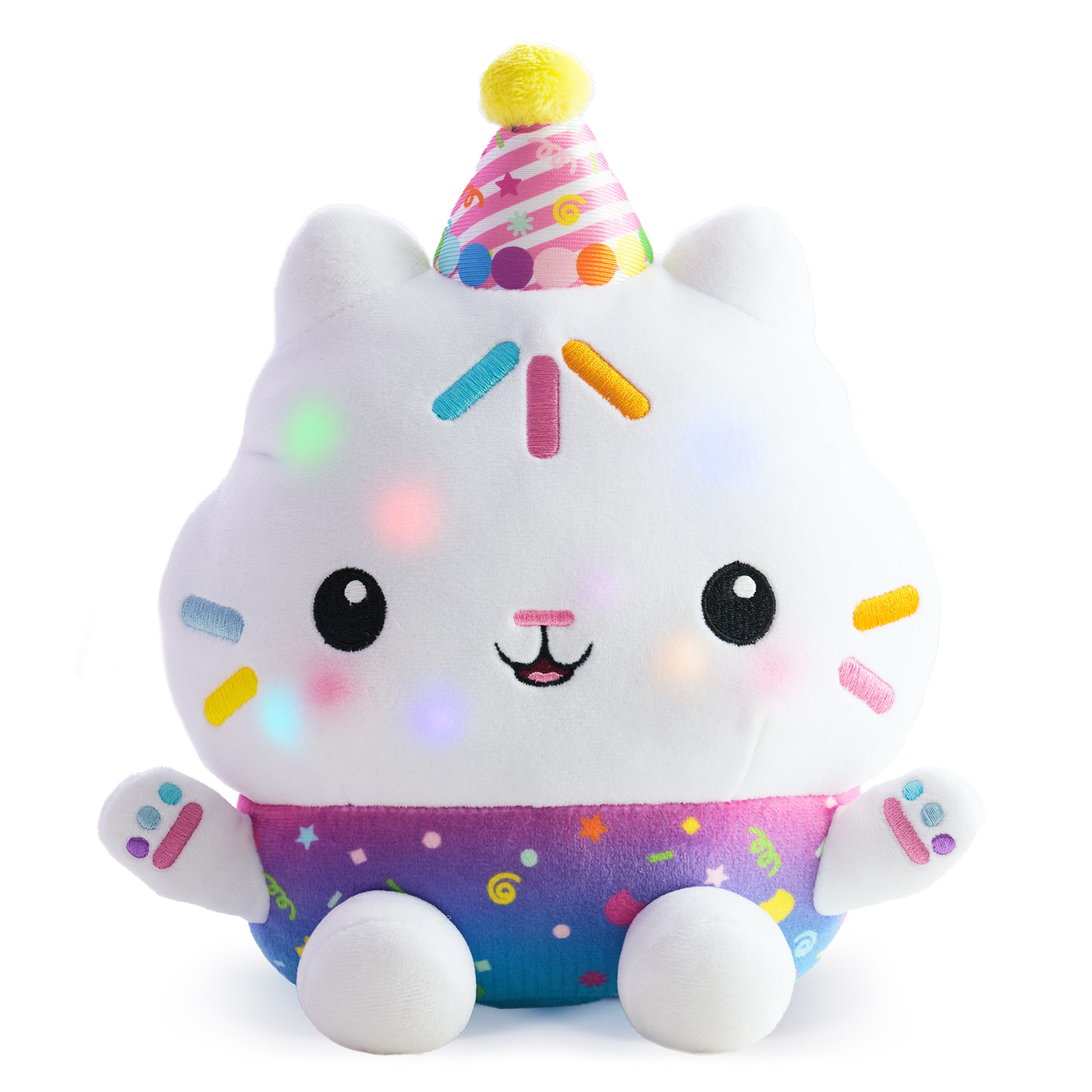 Gabby’s Dollhouse Celebrations, Sprinkle Party Cakey Cat Plush, 10-Inch Interactive Stuffed Animal with Sounds, Kids Toys for Girls & Boys Ages 3+