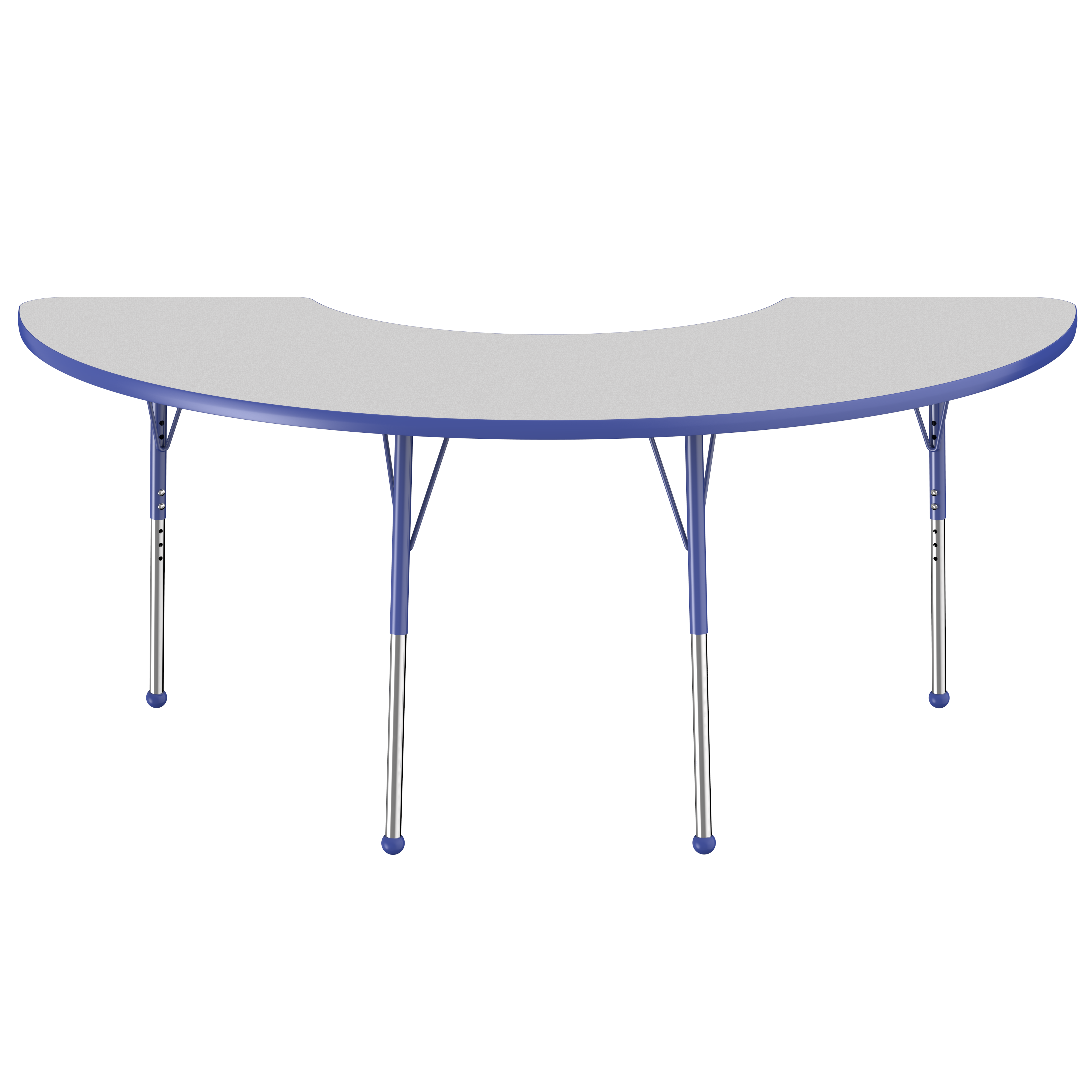 36" x 72" Half Moon T-Molding Activity Table with Adjustable Standard Ball Glide Legs - Gray/Blue