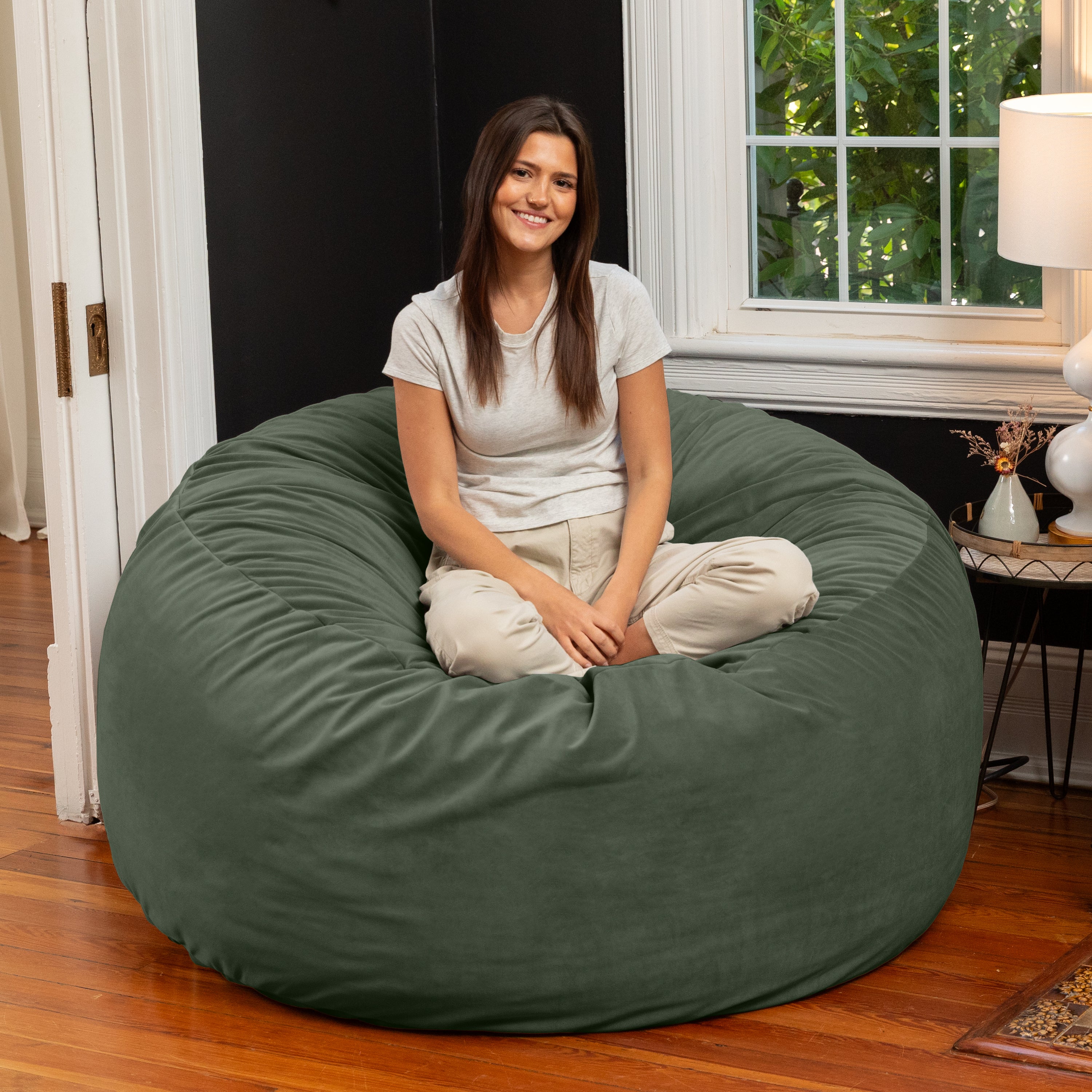 Jaxx 5 Foot Saxx - Large Round Bean Bag Chair for Adults - Lush Velvet Green