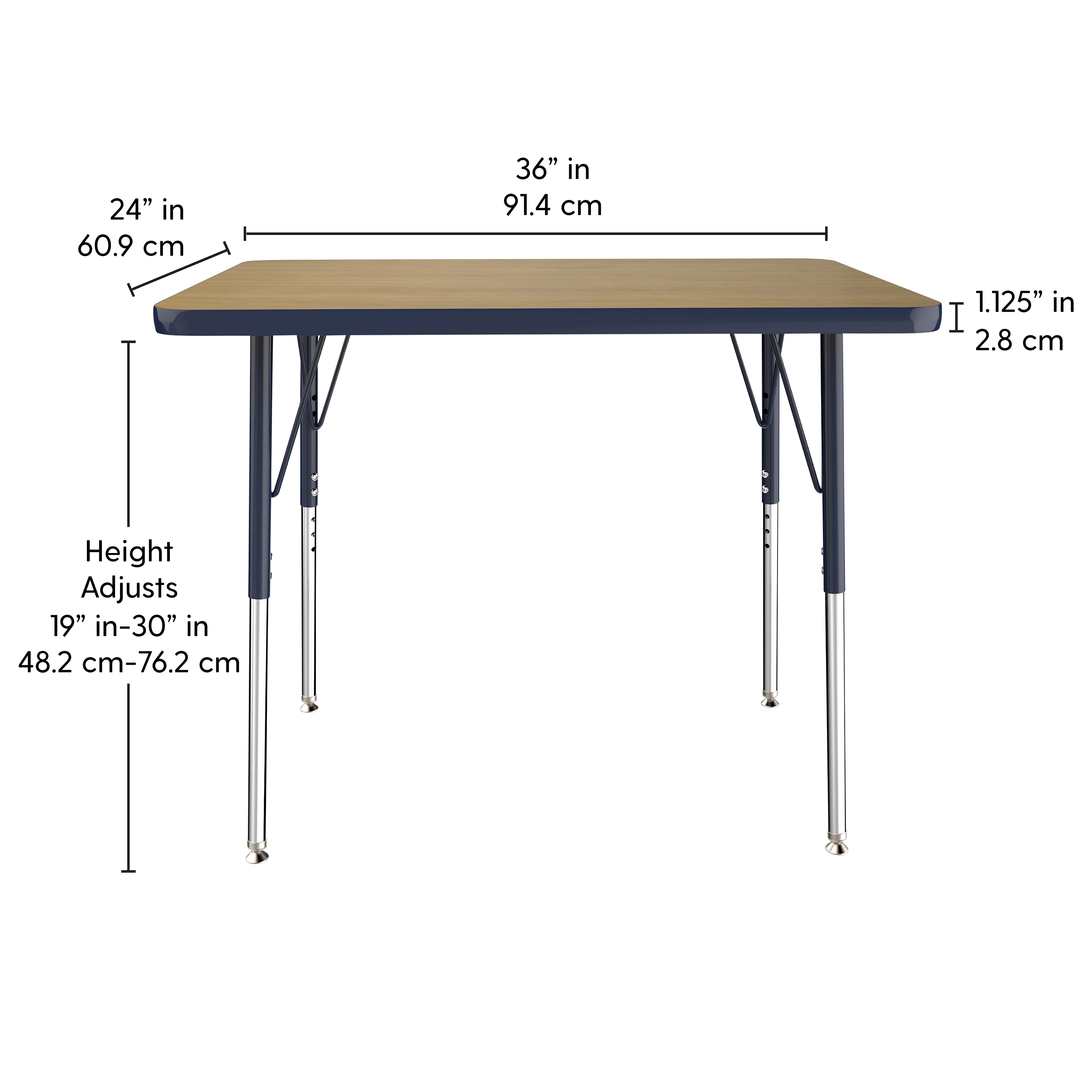 24" x 36" Rectangle T-Molding Activity Table with Adjustable Standard Swivel Glide Legs - Pasadena Oak/Navy