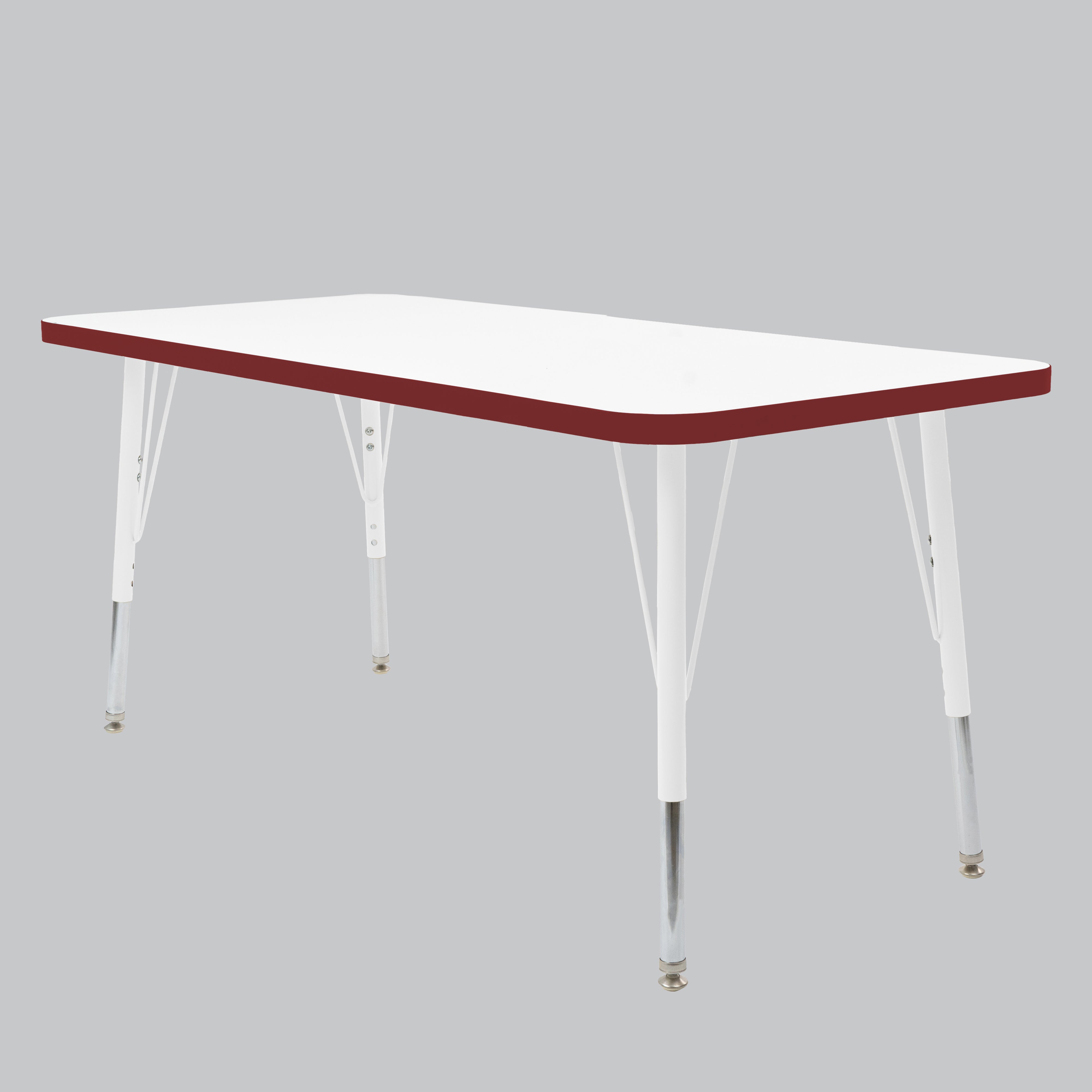 24" x 60" Rectangle Thermofused Activity Table with Adjustable Standard Swivel Glide Legs - White/Burgundy/White