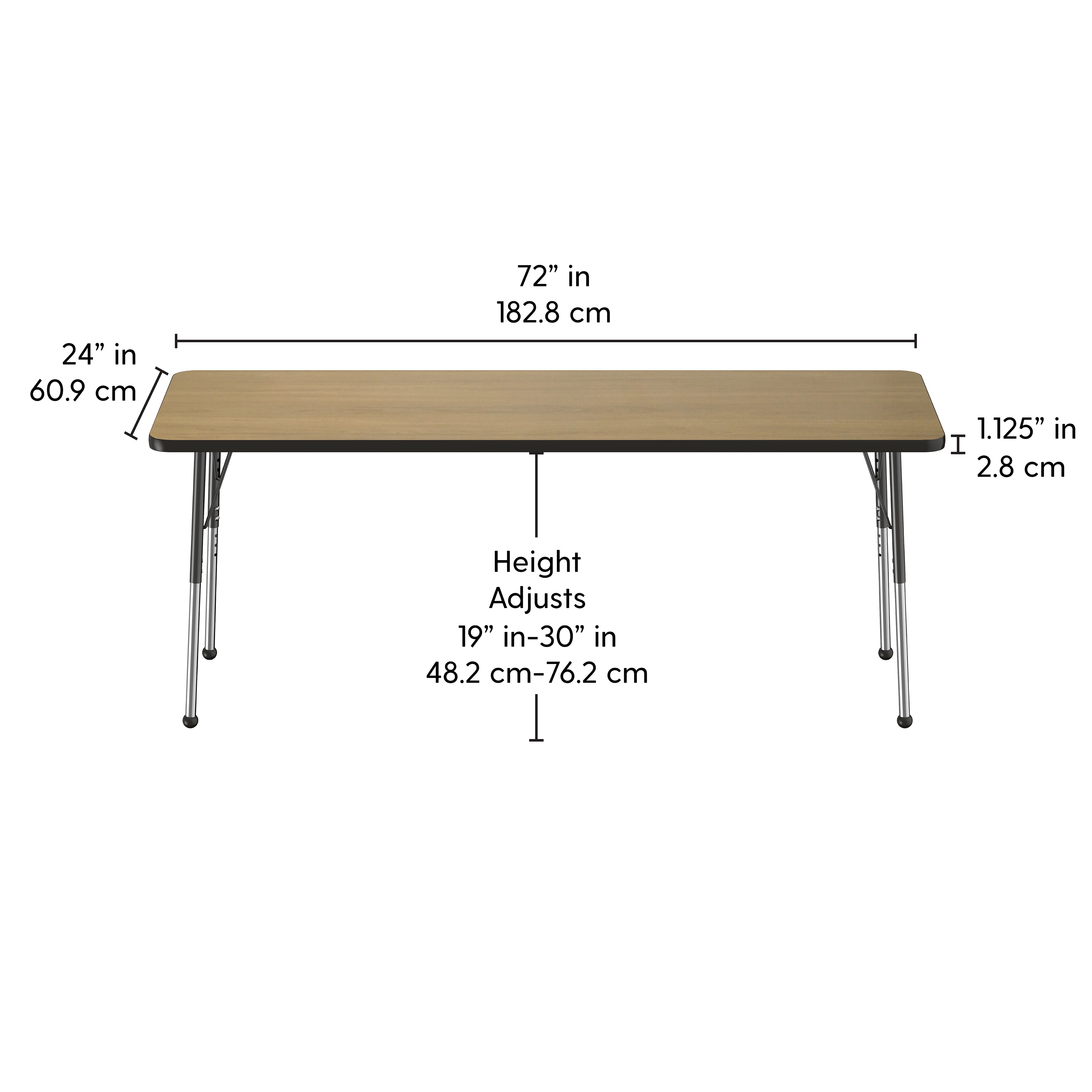 24" x 72" Rectangle T-Molding Activity Table with Adjustable Standard Ball Glide Legs - Pasadena Oak/Black