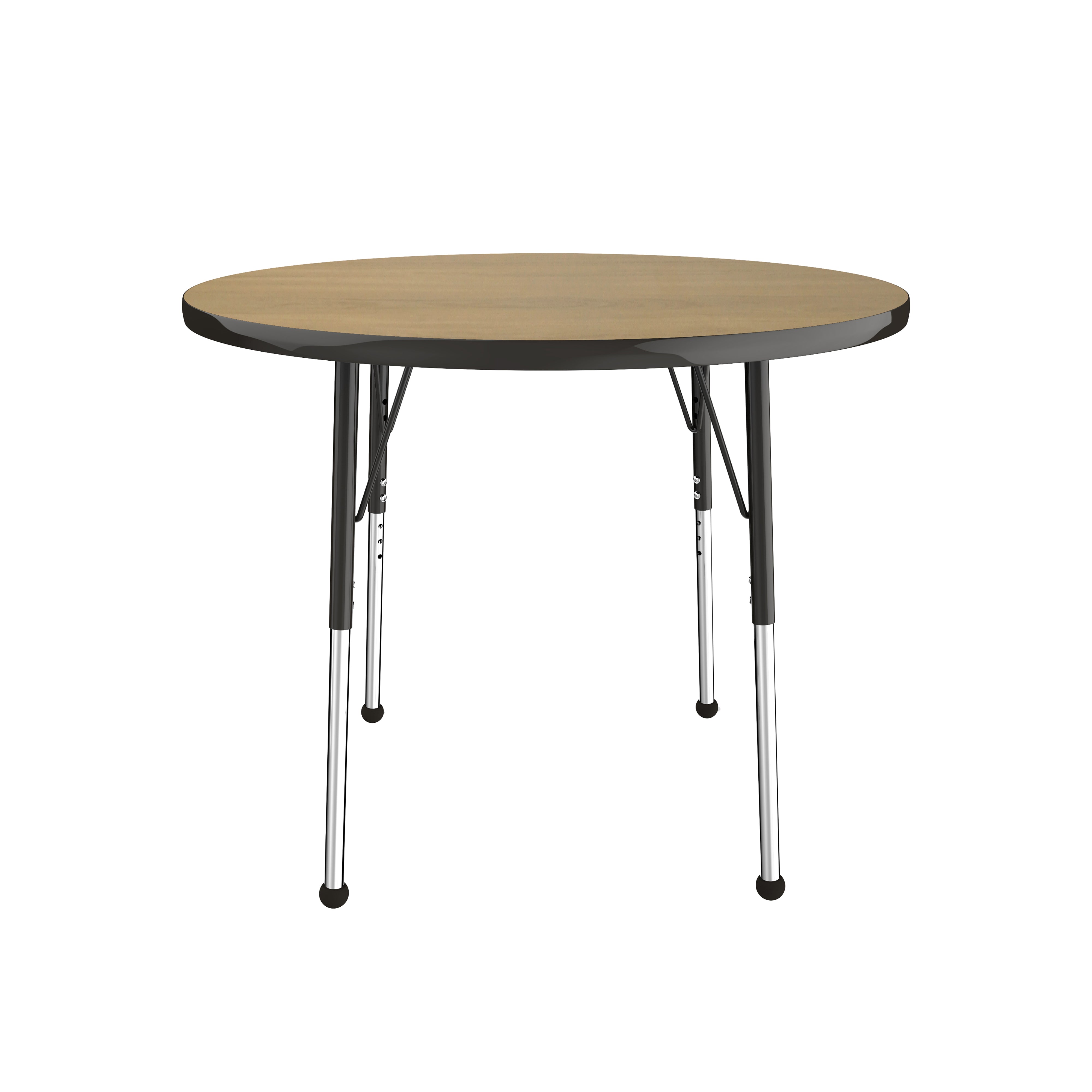 36" Round T-Molding Activity Table with Adjustable Standard Ball Glide Legs - Pasadena Oak/Black