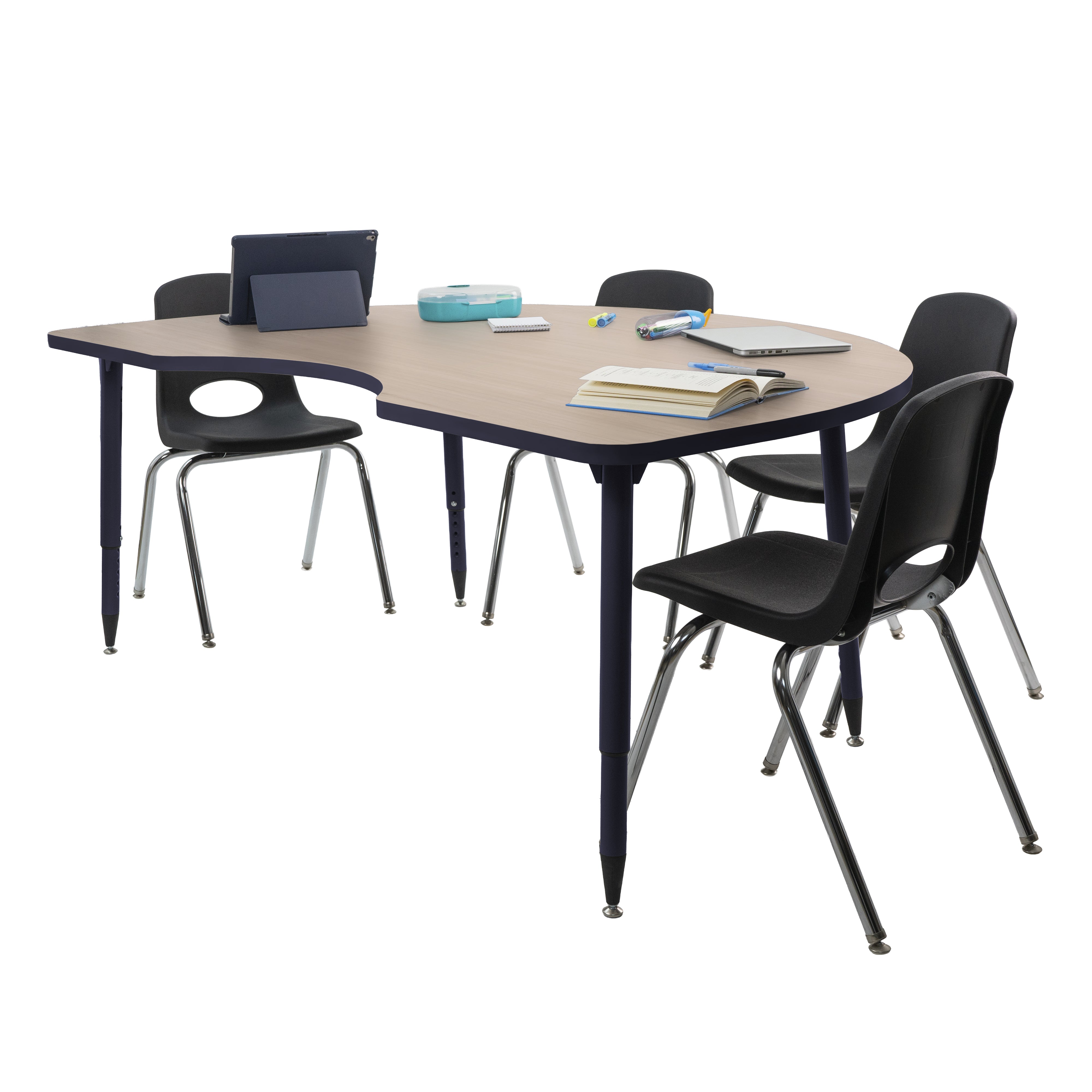 Adapte 48" x 72" Kidney Thermofused Activity Table with Adjustable Tapered Legs - Asian Sand/Navy