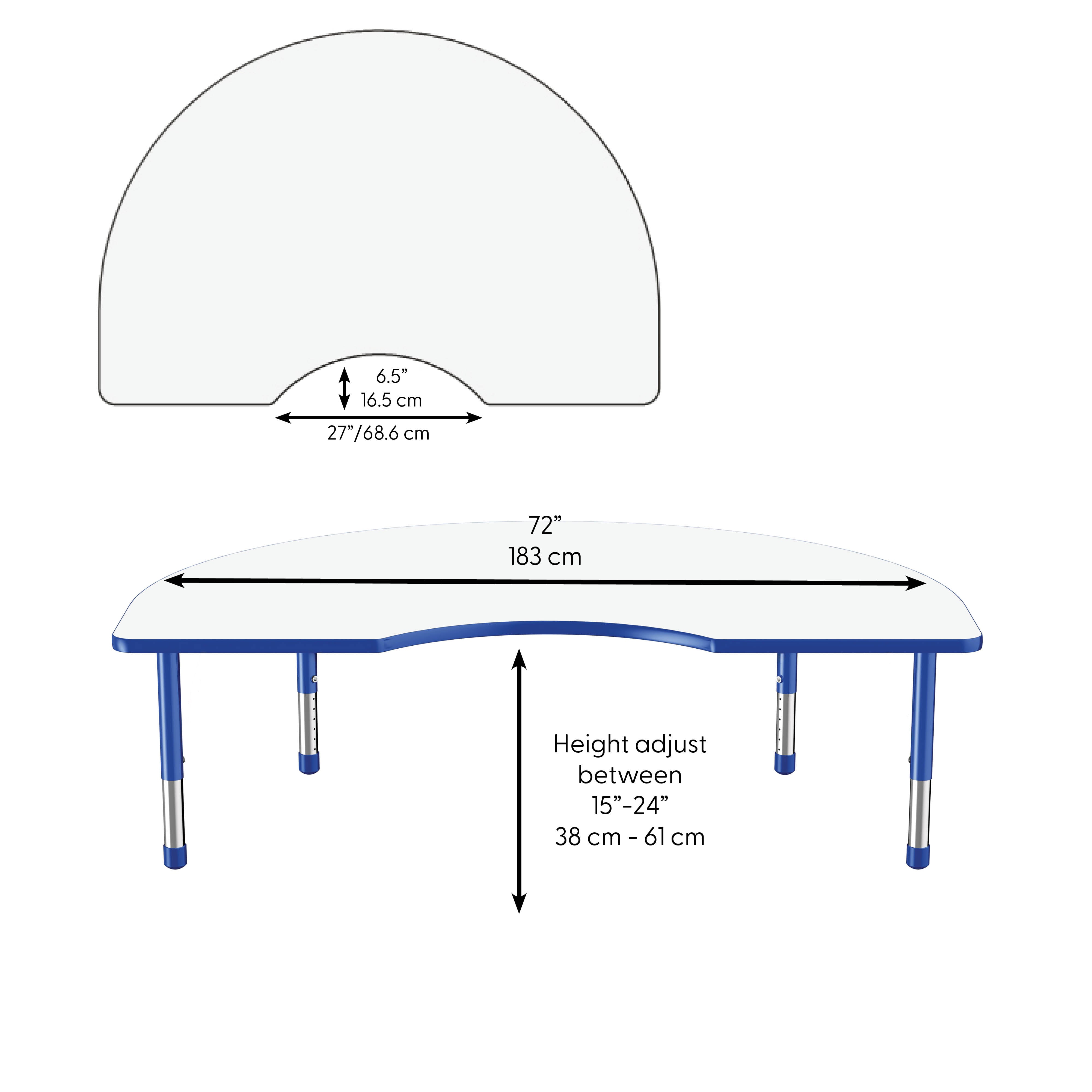 48" x 72" Kidney Dry-Erase Activity Table with Adjustable Chunky Legs - Whiteboard/Blue