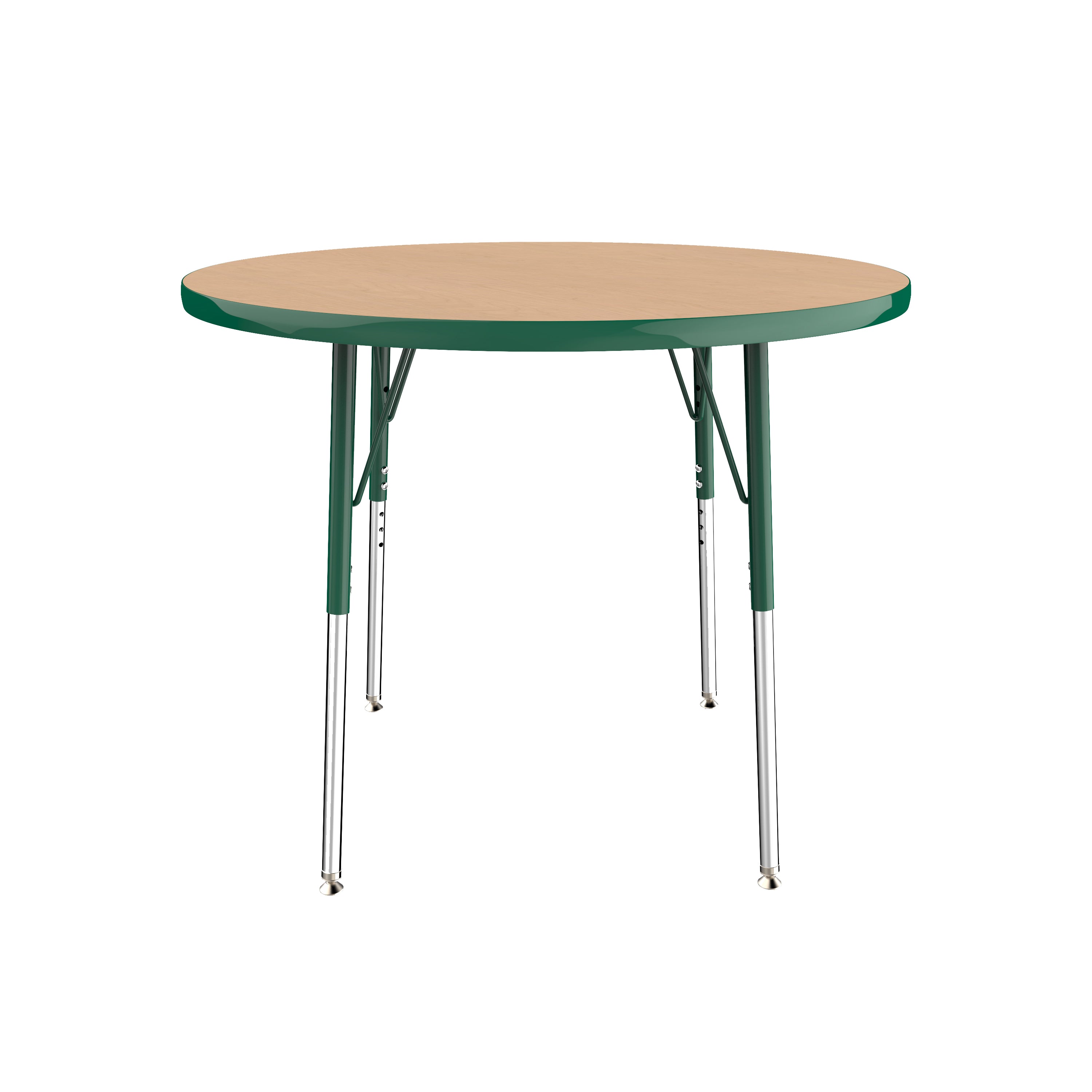 36" Round T-Molding Activity Table with Adjustable Standard Swivel Glide Legs - Maple/Green
