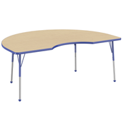 48" x 72" Kidney T-Molding Activity Table with Adjustable Standard Ball Glide Legs - Maple/Blue