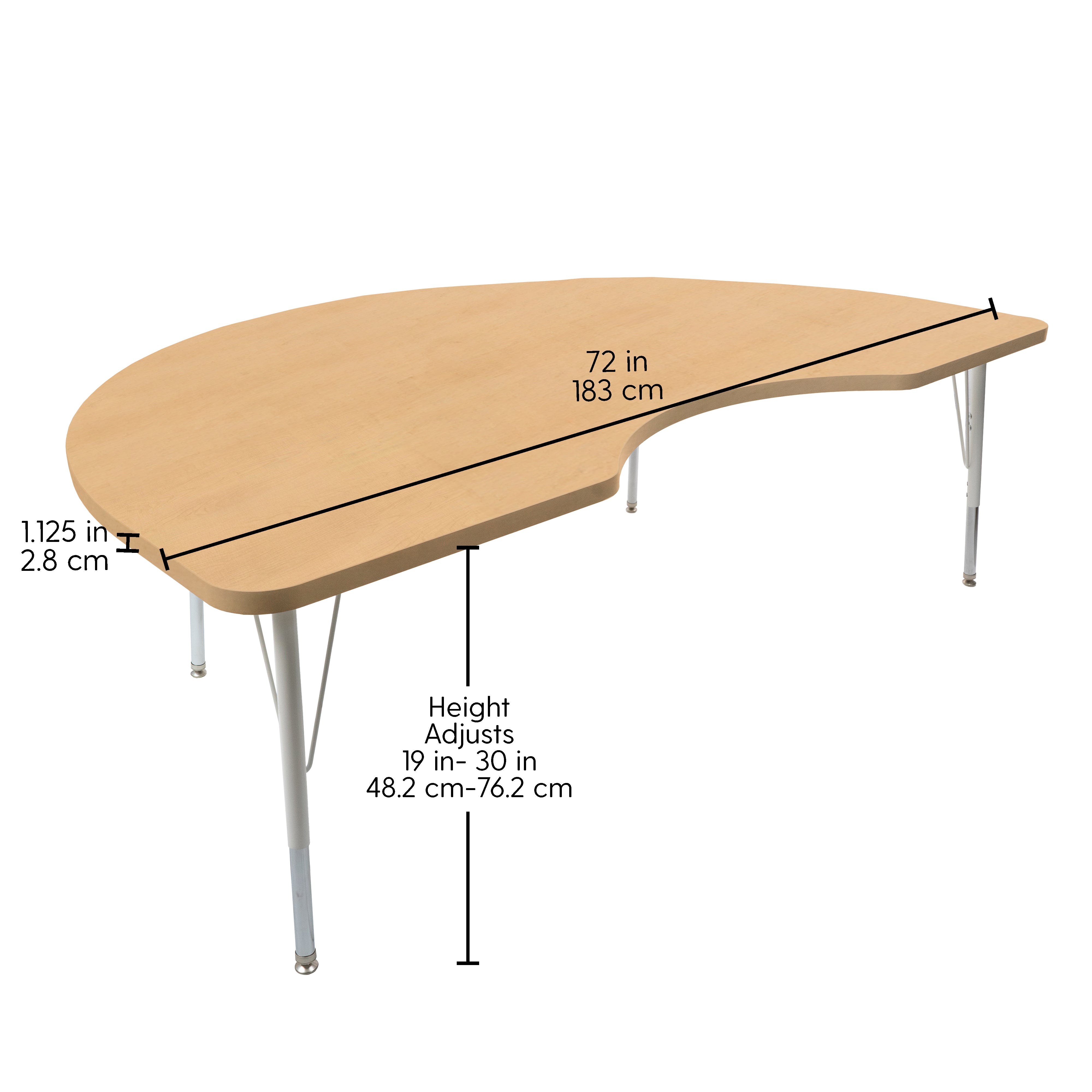 48" x 72" Kidney Thermofused Woodgrain Activity Table with Standard Legs - Maple Grain/White